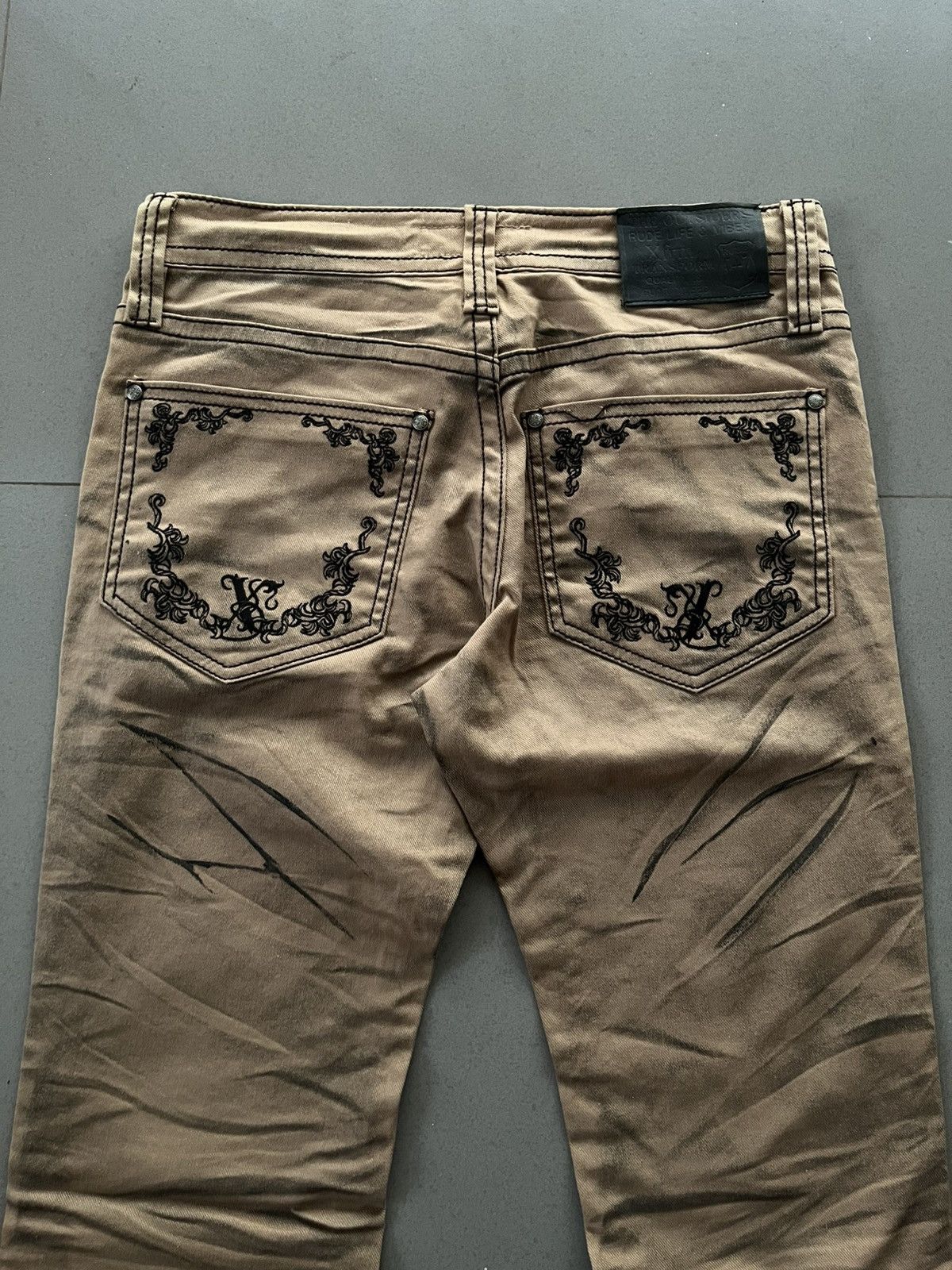 14th Addiction JAPANESE XFRM FADED PATTERN FLARE BOOTCUT SEDITIONARIES PUNK Size US 30 / EU 46 - 4 Thumbnail