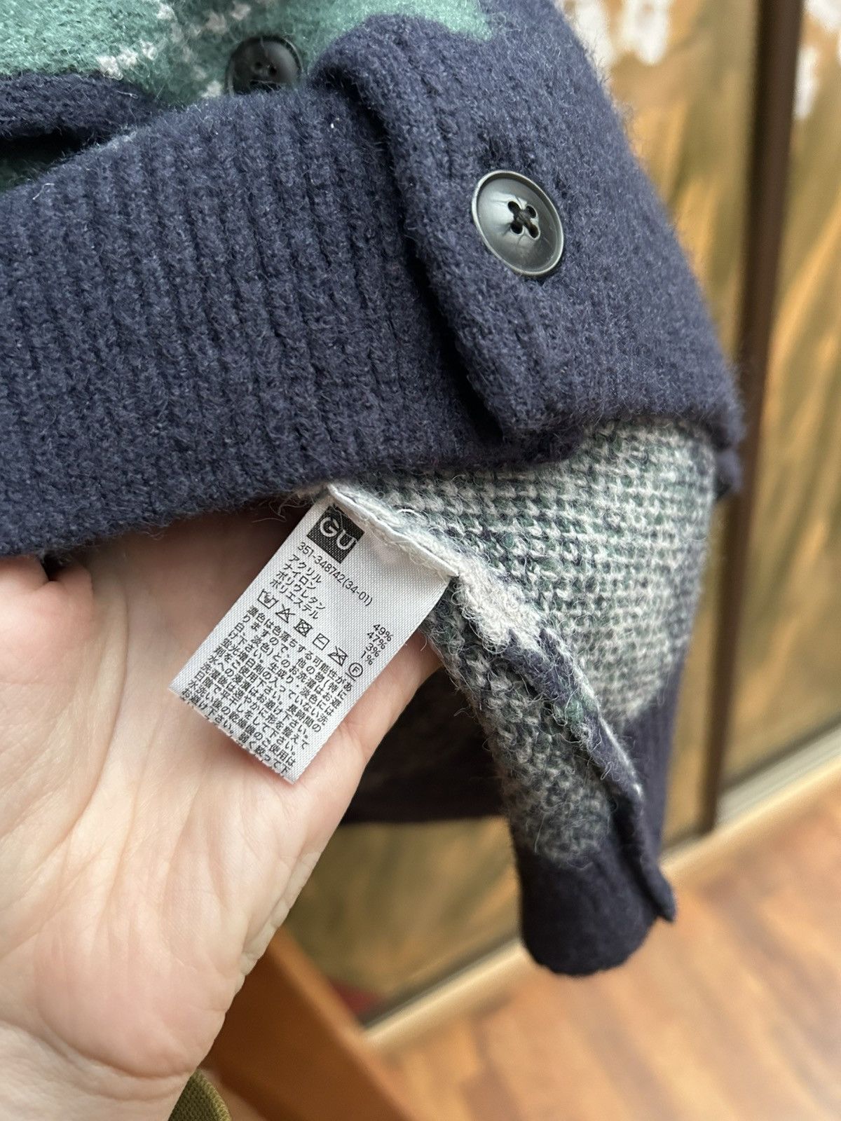 GU GU Brushed Yarn Argyle Navy/Green Cardigan XL Unisex Size US XL / EU 56 / 4 - 7 Thumbnail