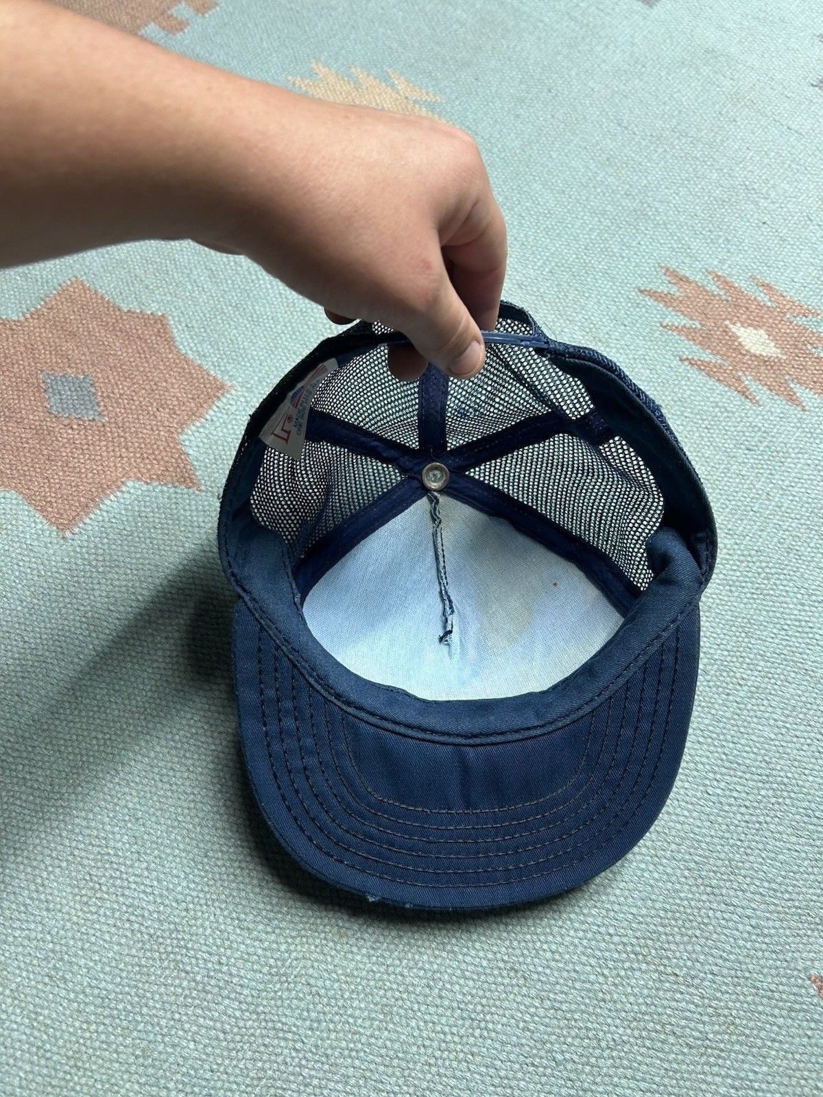 Vintage Vintage 80s trucker hat blank navy blue made in USA SnapBack Size ONE SIZE - 6 Thumbnail