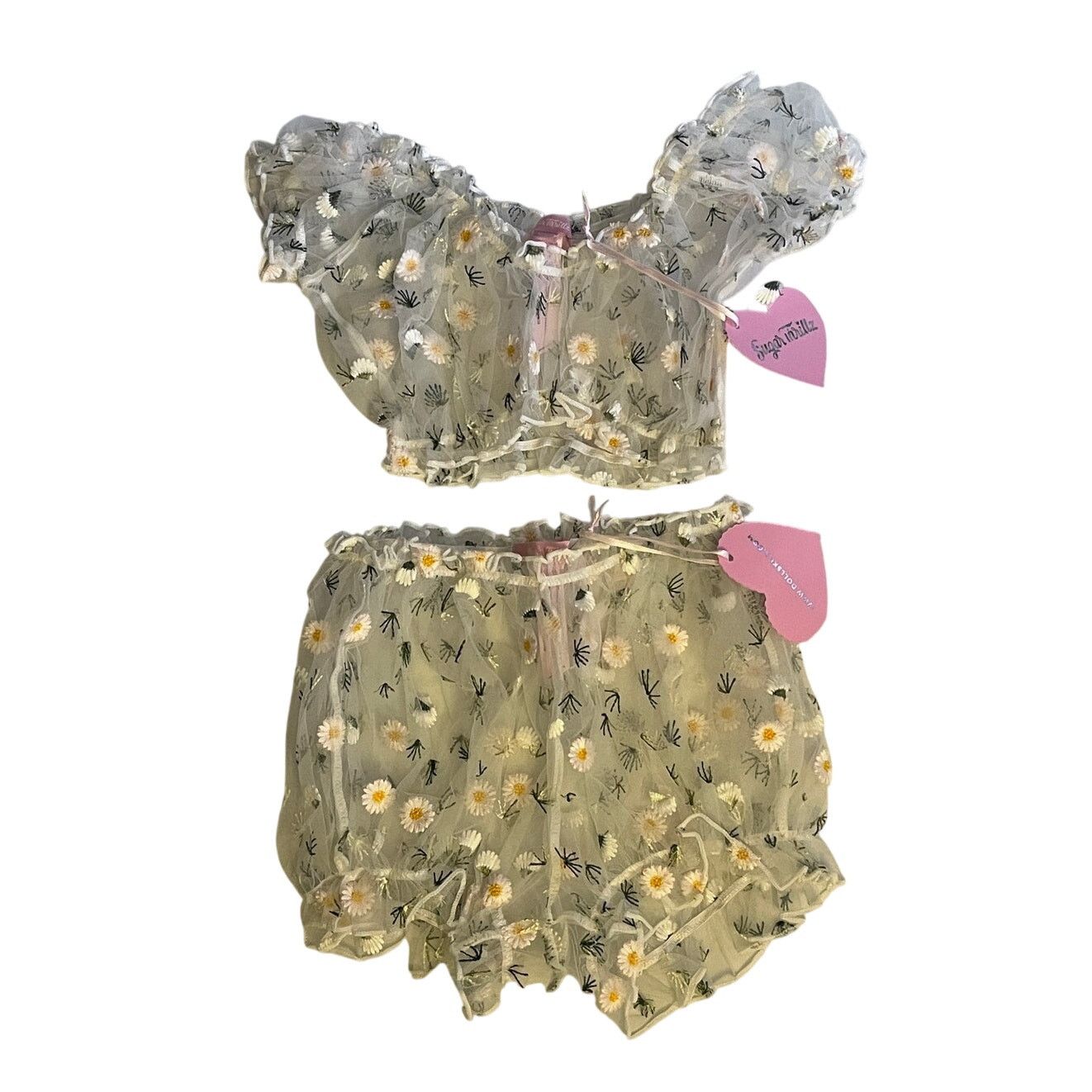 Dolls Kill Dolls kill Sugar Thrillz Daisy Embroidered Mesh Lingerie Set Size ONE SIZE - 1 Thumbnail