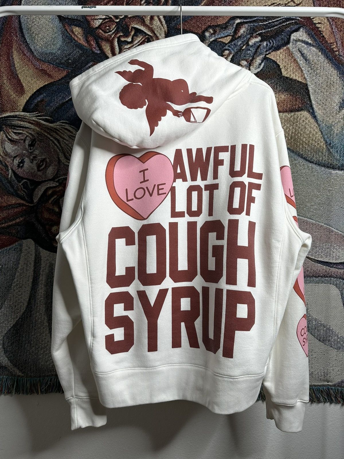 image of Desto Dubb Awful Lot Of Cough Syrup Valentine’S Day Hoodie in White/Red, Men's (Size 2XL)