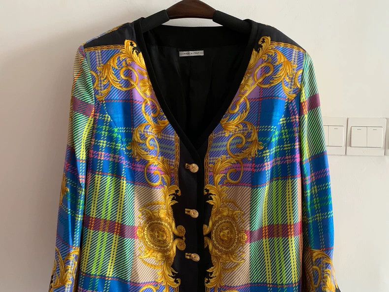 Versace Versace Court plaid silk coat Size L / US 10 / IT 46 - 3 Thumbnail