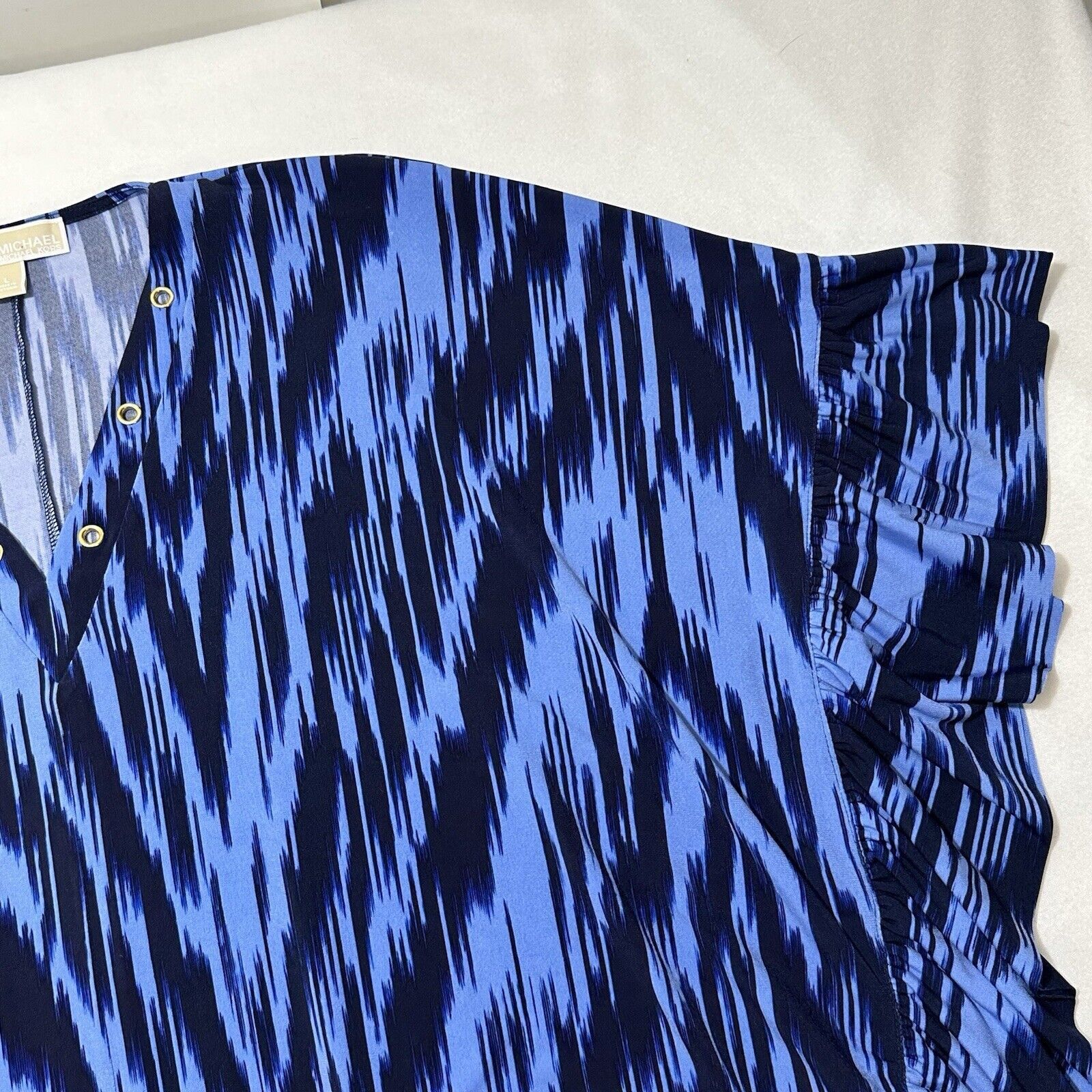 Michael Kors Michael Kors Large Blue V-Neck Blouse Kaftan Top Eyelet Size L / US 10 / IT 46 - 3 Thumbnail