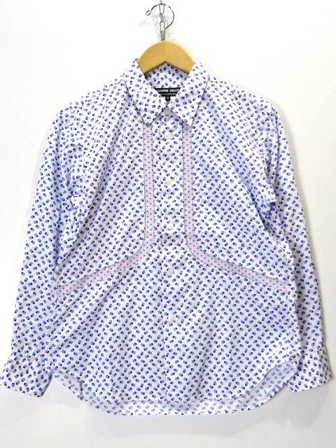 Shirt Dot Floral Pattern Switching Long Sleeve Multicolor