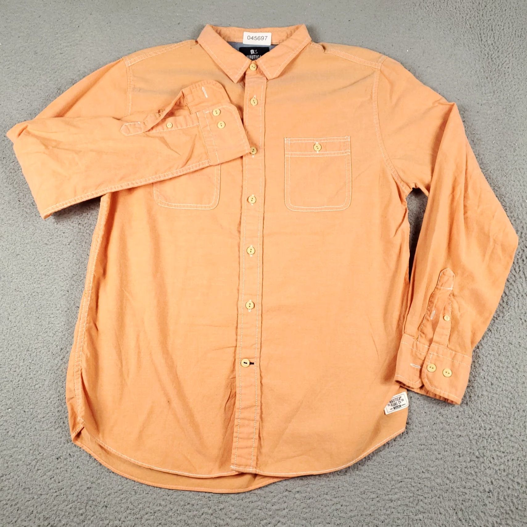 Nautica Nautica Button-Up Shirt Mens Large Orange Long Sleeve Casual Regular Fit Size US L / EU 52-54 / 3 - 2 Thumbnail