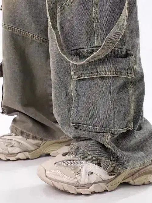 Jean Retro Yellow Mud-Dye Distressed Pocket Cargo Jeans Size US 32 / EU 48 - 4 Thumbnail