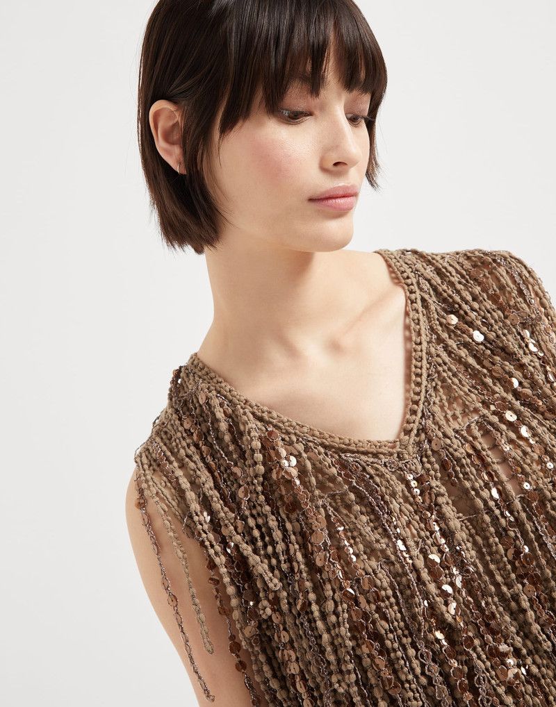 Brunello Cucinelli o1la1rc1a0326 Dazzling Cascades Knit Top in Brown Size XL / US 12-14 / IT 48-50 - 3 Thumbnail