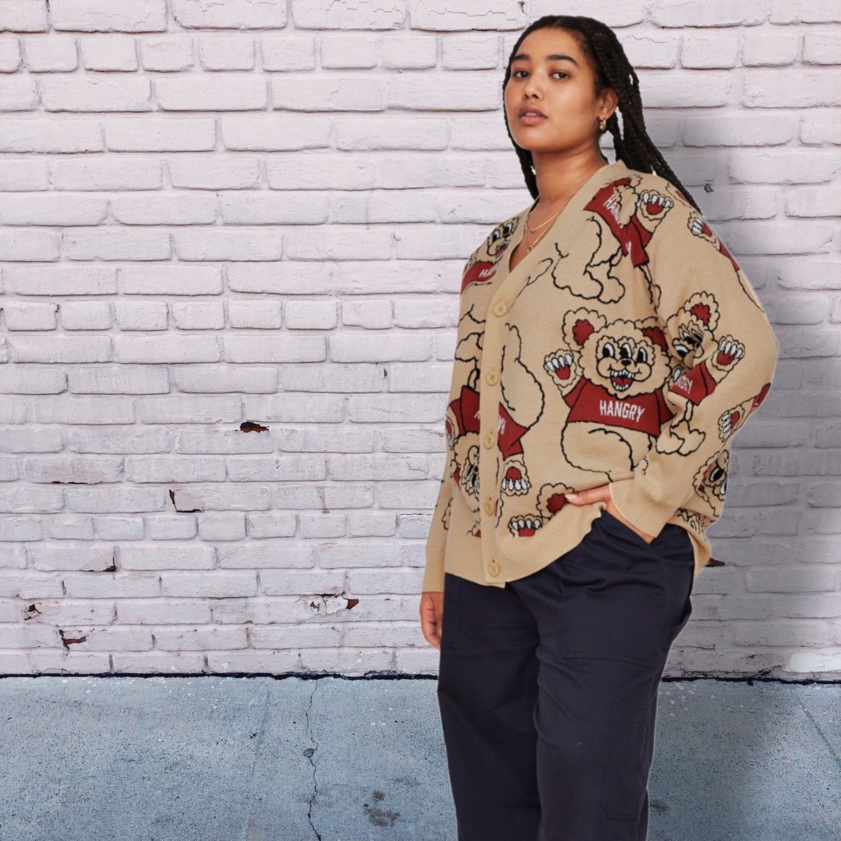 Lazy Oaf Lazy Oaf RARE Hangry Bear Knit Cardigan unisex drop shoulder Size US XXL / EU 58 / 5 - 8 Thumbnail