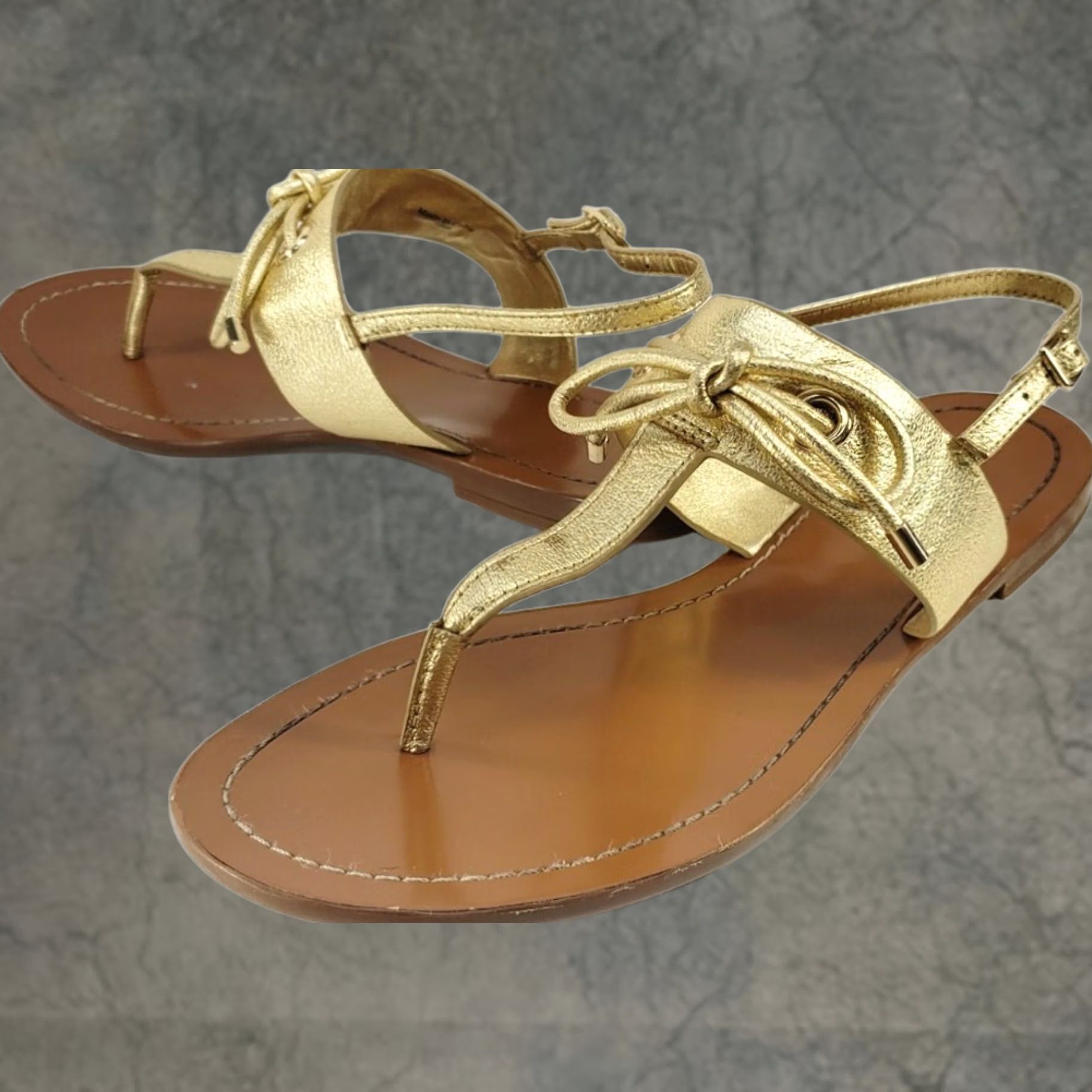 Vintage Kate Spade New York Gold Slingback Flat Sandal Bow Crossover Toe-Post Women 10M Size US 10 / IT 40 - 1 Thumbnail
