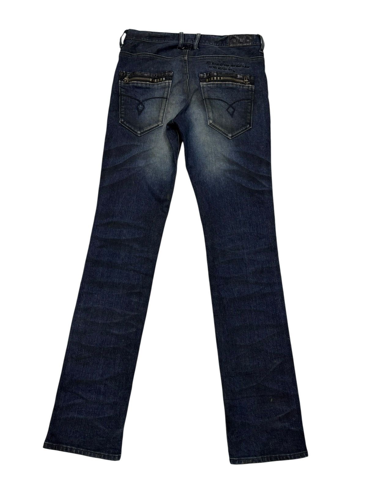 Tornado Mart JAPANESE JUKEBOX WHISKER DARK DISTRESSED DENIM JEANS Size US 31 - 9 Thumbnail