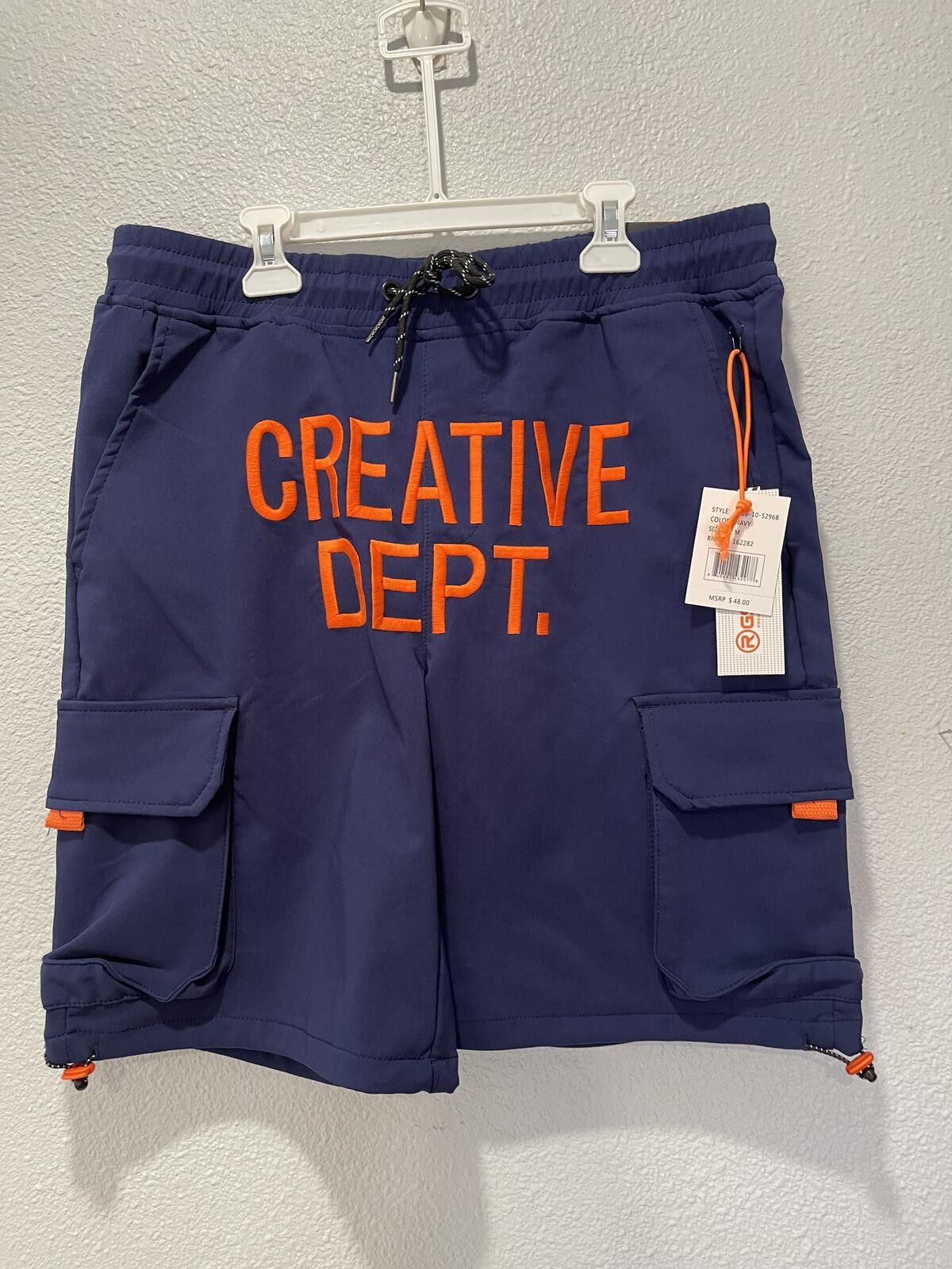 Restricted RGSTR Men's Navy Blue Cargo Shorts with Orange Creative Dept Size US 32 / EU 48 - 1 Thumbnail