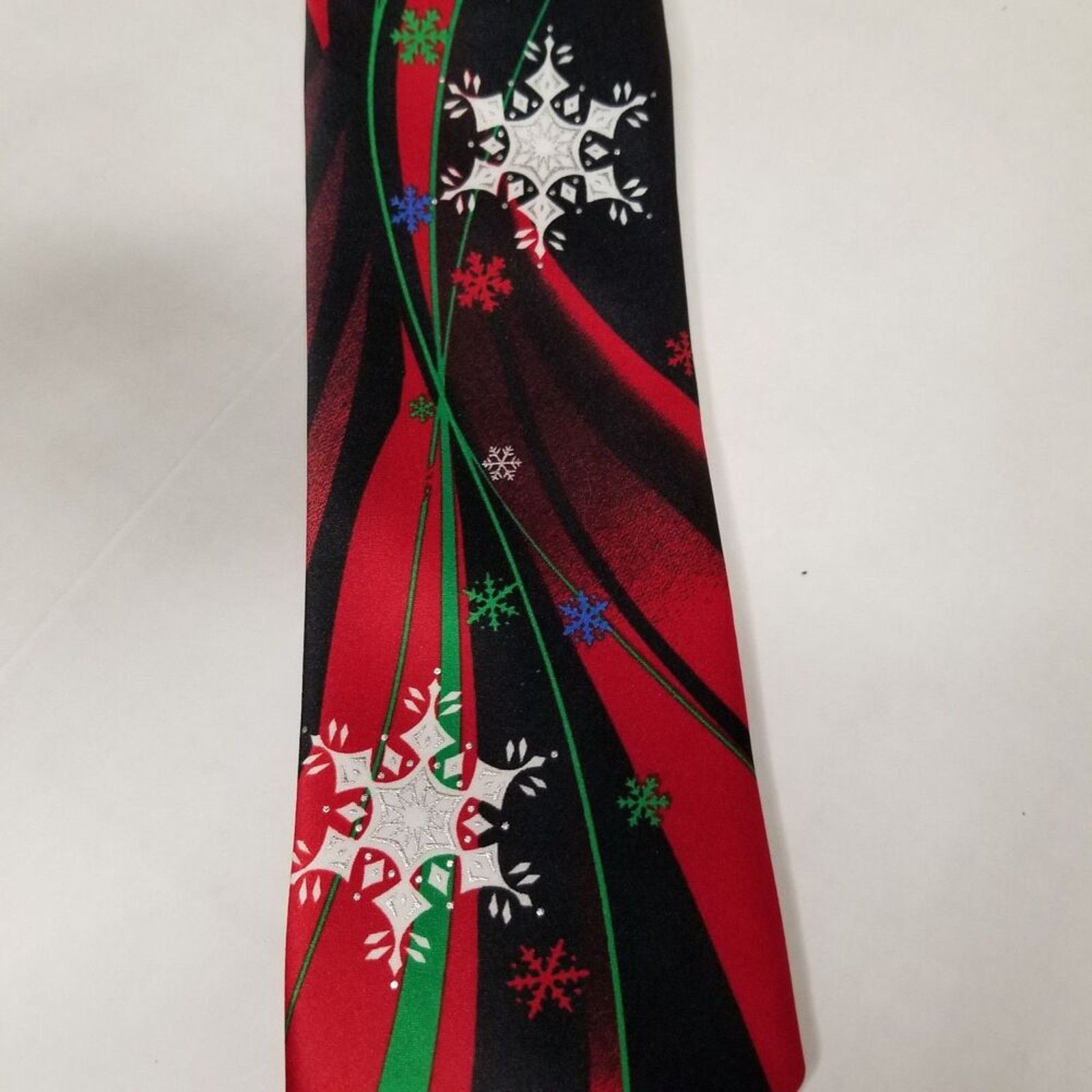 Other Snowflakes on Red Black Wavy Background Christmas Neck Tie Size ONE SIZE - 1 Thumbnail