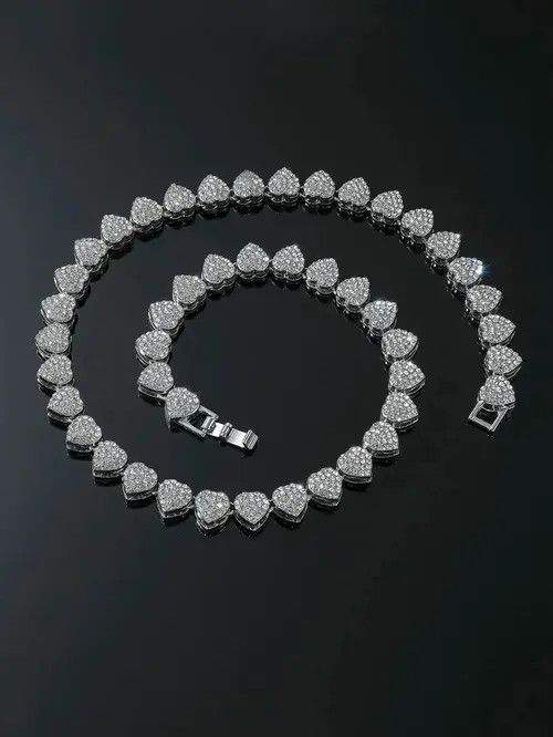 Jewelry × Vintage Retro Punk Rhinestone Necklace Chain Heart Size ONE SIZE - 1 Thumbnail