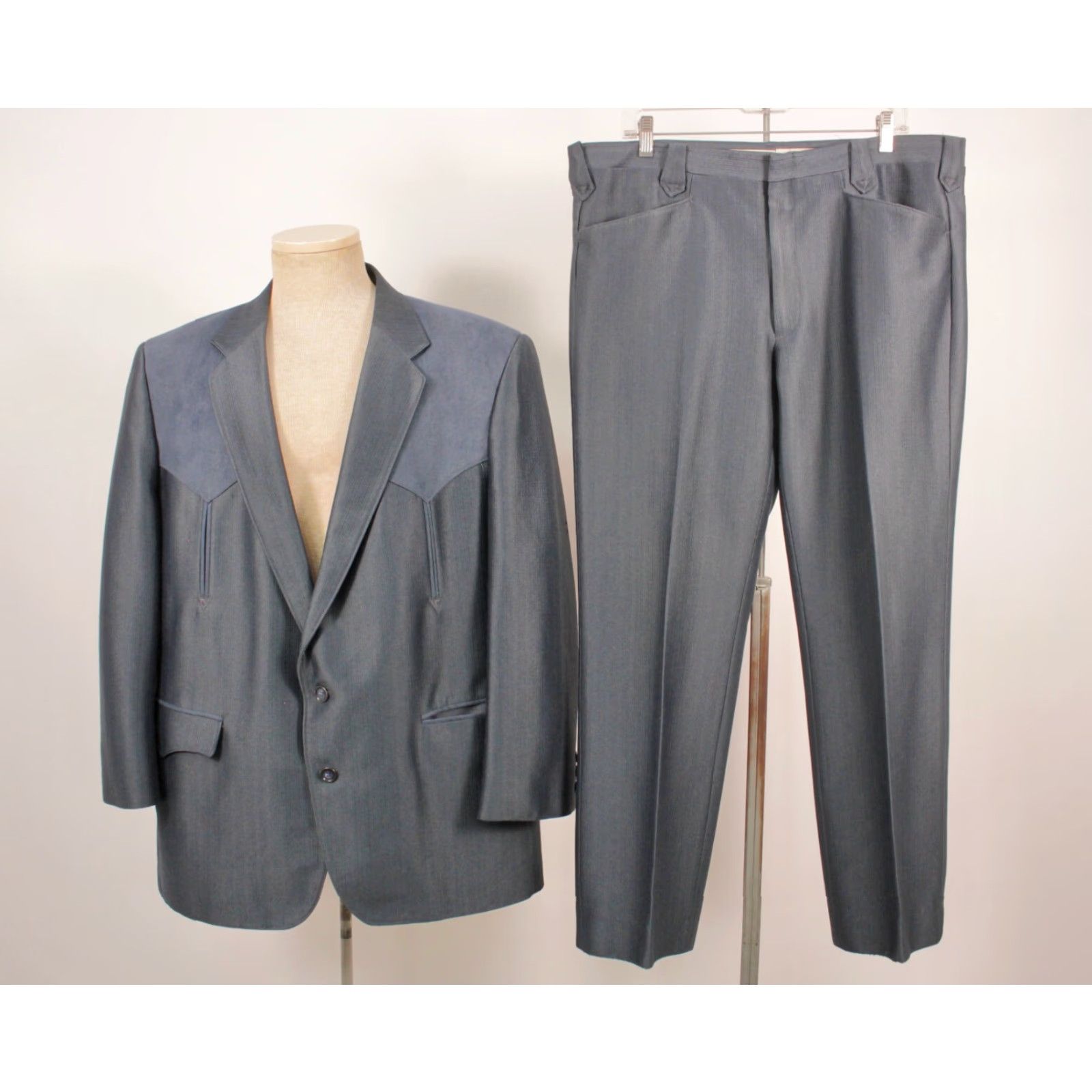 Vintage VINTAGE Circle S 70s Western Leisure Suit Shirt Mens 46R Blue Polyester 1970s Circles S Size 46R - 2 Thumbnail
