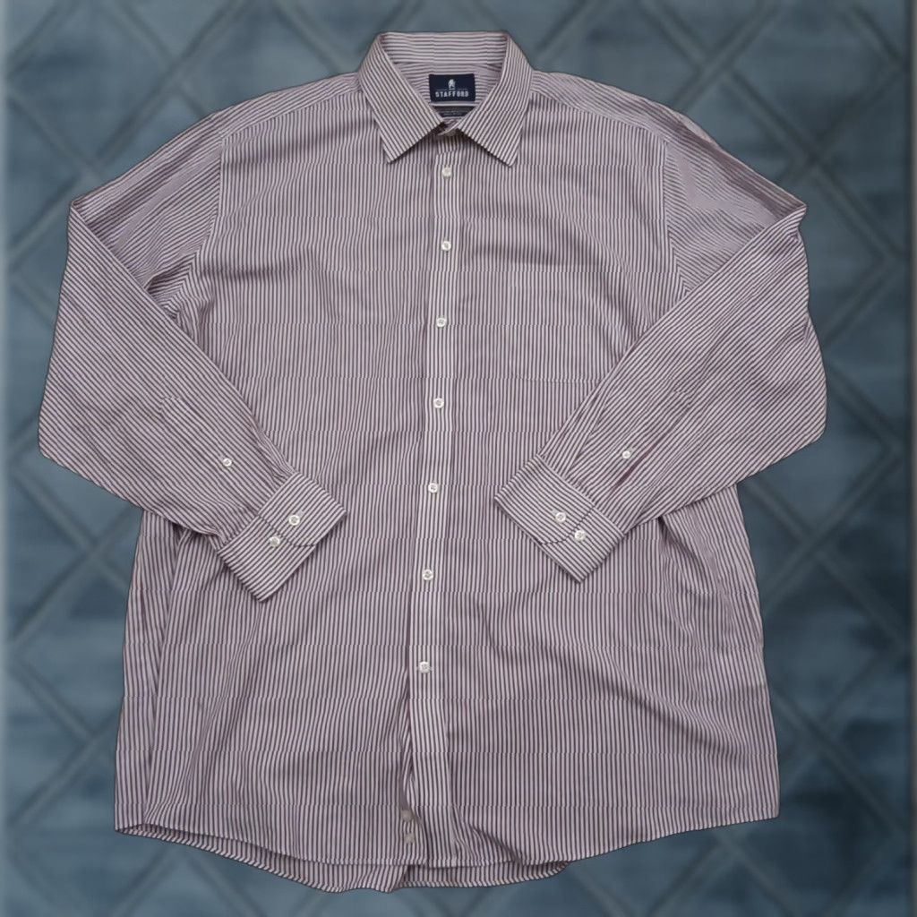 Stafford Stafford Shirt Mens 17.5 Red Striped Long Sleeve Button Up Easy Care Size US XXL / EU 58 / 5 - 1 Thumbnail