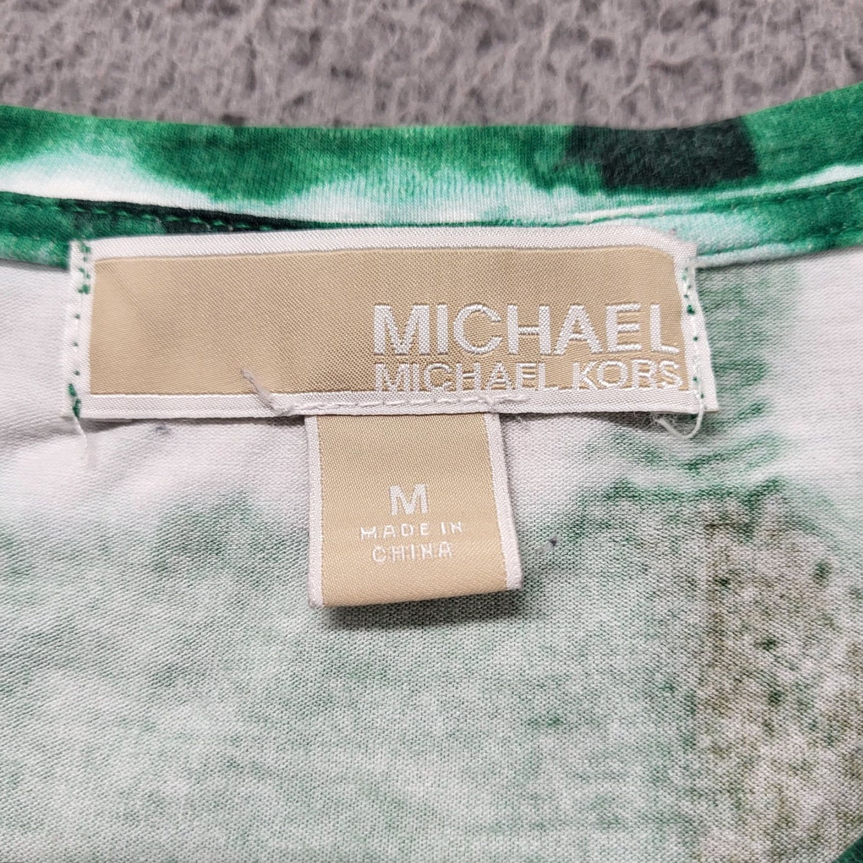 Michael Kors Michael Kors Blouse Women's Size M Knit Top 3/4 Sleeve Hi Low Tie-Dye Green Multi-Color Geometric Pattern Size M / US 6-8 / IT 42-44 - 4 Thumbnail
