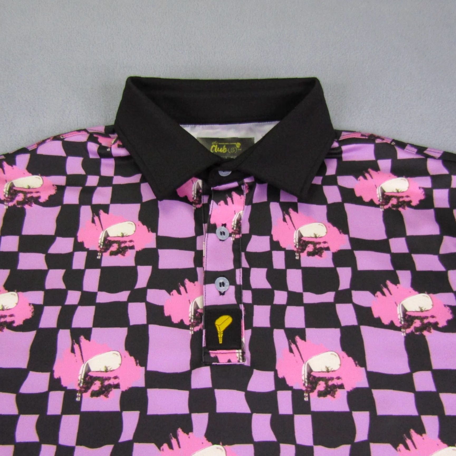 Lululemon The Club(S) Polo Shirt Mens Medium Pink Black Golf Club Print Golfer Performance Size US M / EU 48-50 / 2 - 2 Thumbnail
