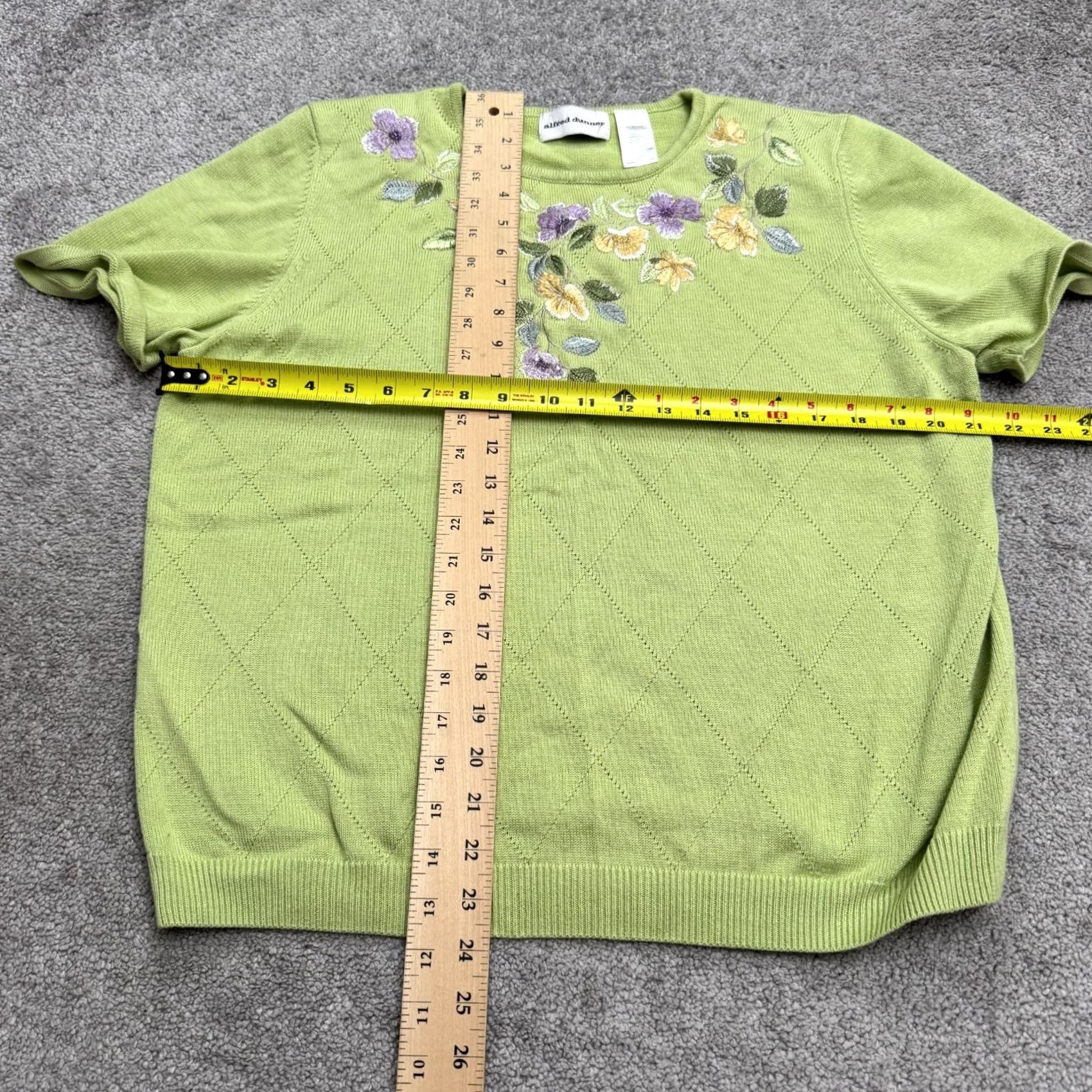 Vintage Alfred Dunner Embroidered Floral Short Sleeve Sweater Womens L Green Crew Neck Knit Pullover All Seasons Casual Bohemian Size L / US 10 / IT 46 - 7 Thumbnail