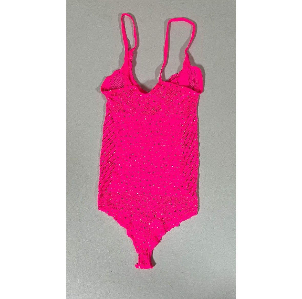 Vintage Hot Pink Diamond Fishnet Teddy Bodysuit Lingerie Size S 🩷