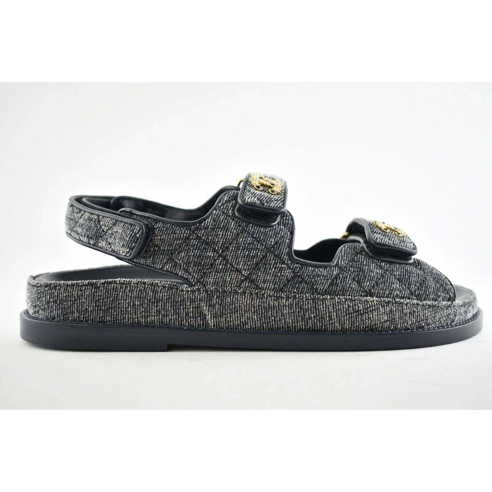Chanel Chanel 21A Gray Velvet Denim CC Logo Mule Slide Strap Size US 8 / IT 38 - 2 Thumbnail