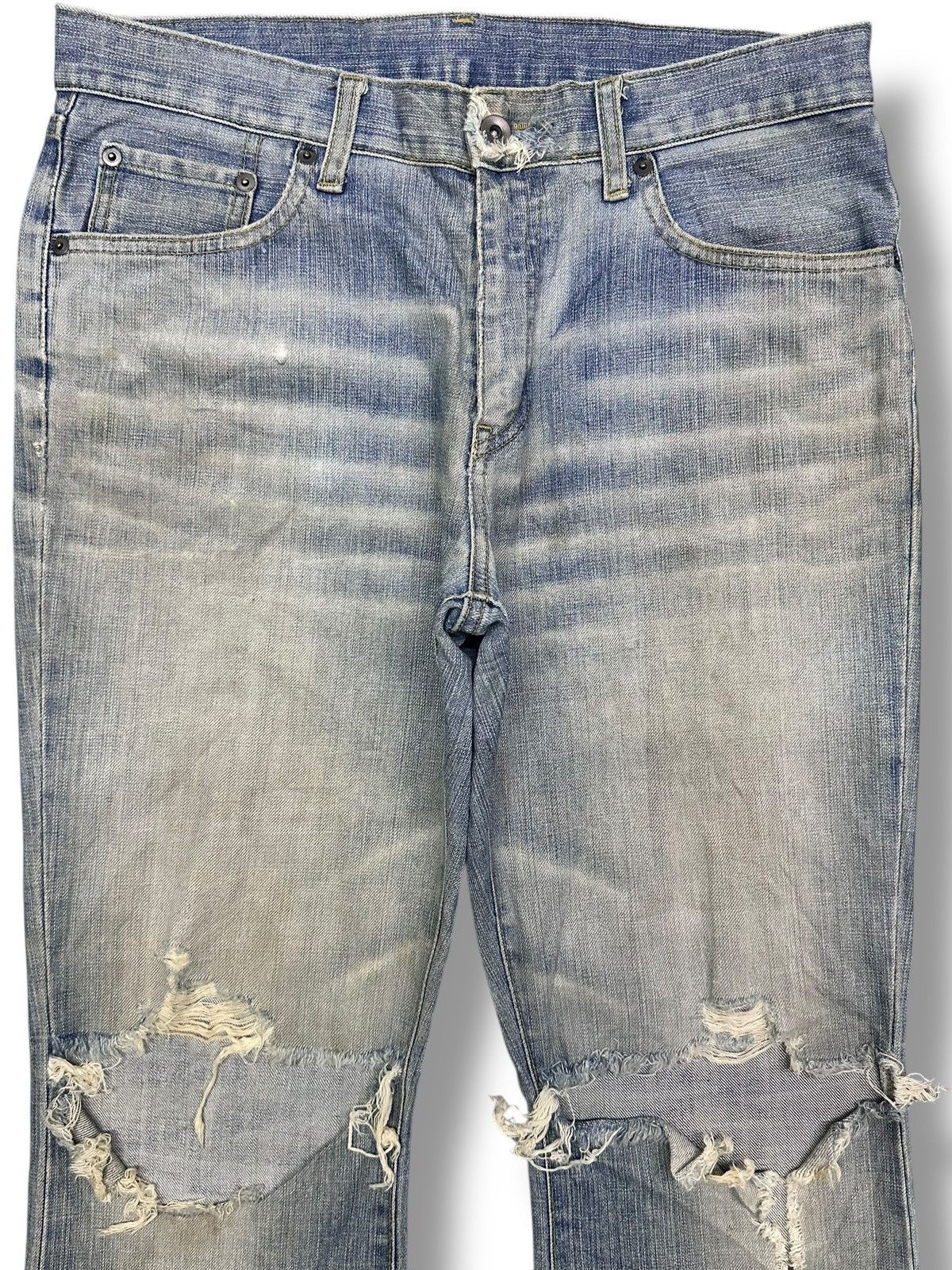 Uniqlo Uniqlo Distressed Japan Denim Straight Leg Jeans Faded Wash Size US 33 - 2 Thumbnail
