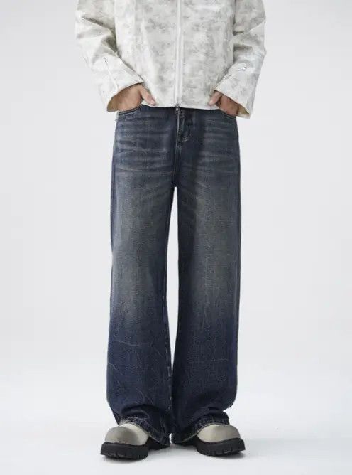 Jean Vintage washed tie-dyed distressed cracked straight jeans Size US 32 / EU 48 - 5 Thumbnail