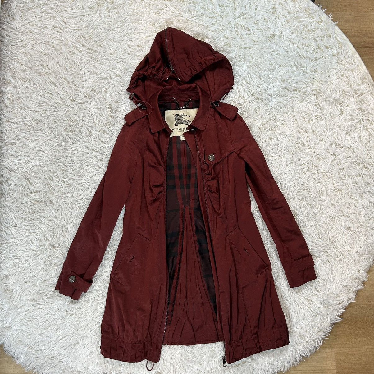 image of Burberry Maroon Trenchcoat, Women's (Size Small)