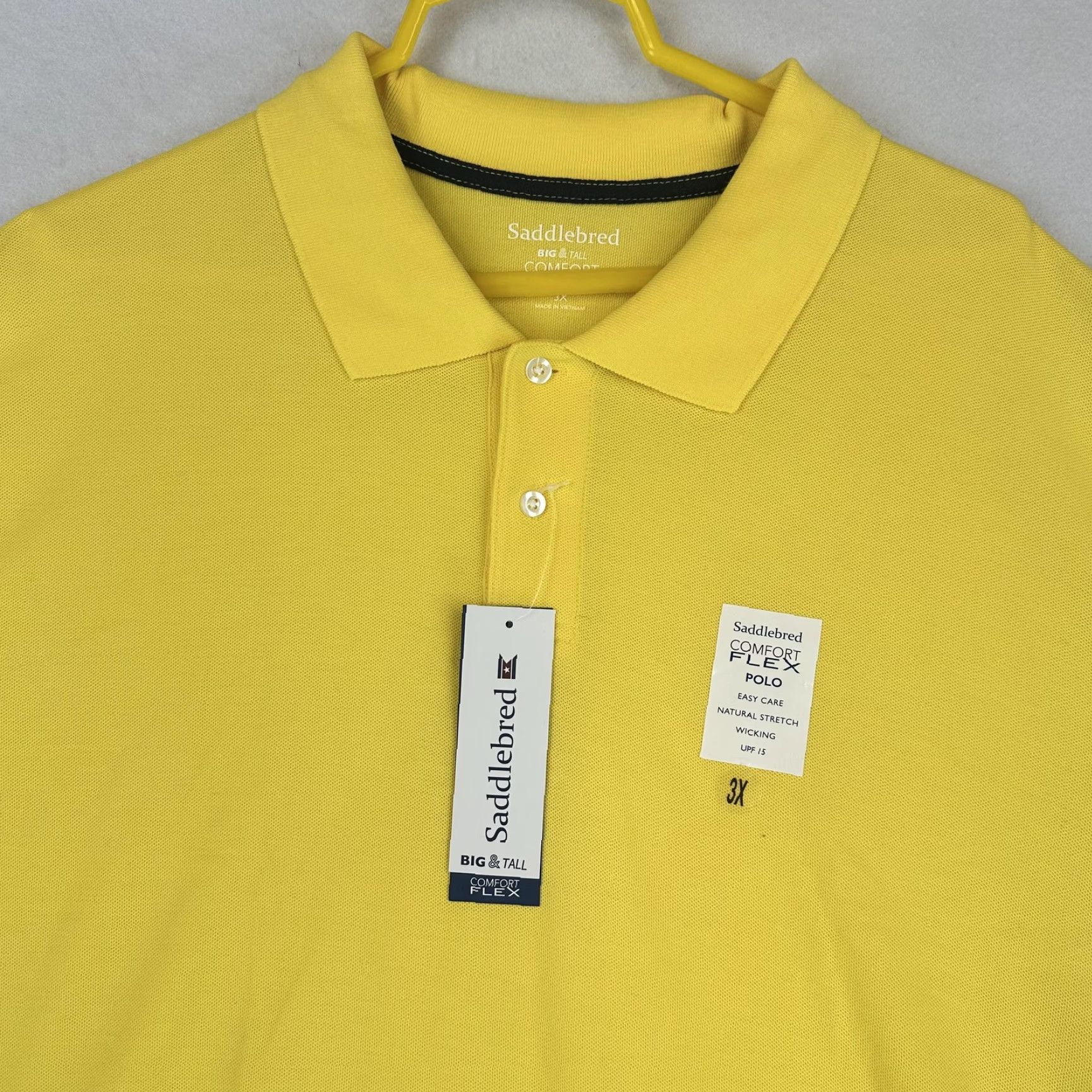 Vintage Saddlebred Polo Shirt Mens 3XL Yellow Big & Tall Comfort Flex UPF 15 Stretch Shirt Mens Size US XXL / EU 58 / 5 - 3 Thumbnail