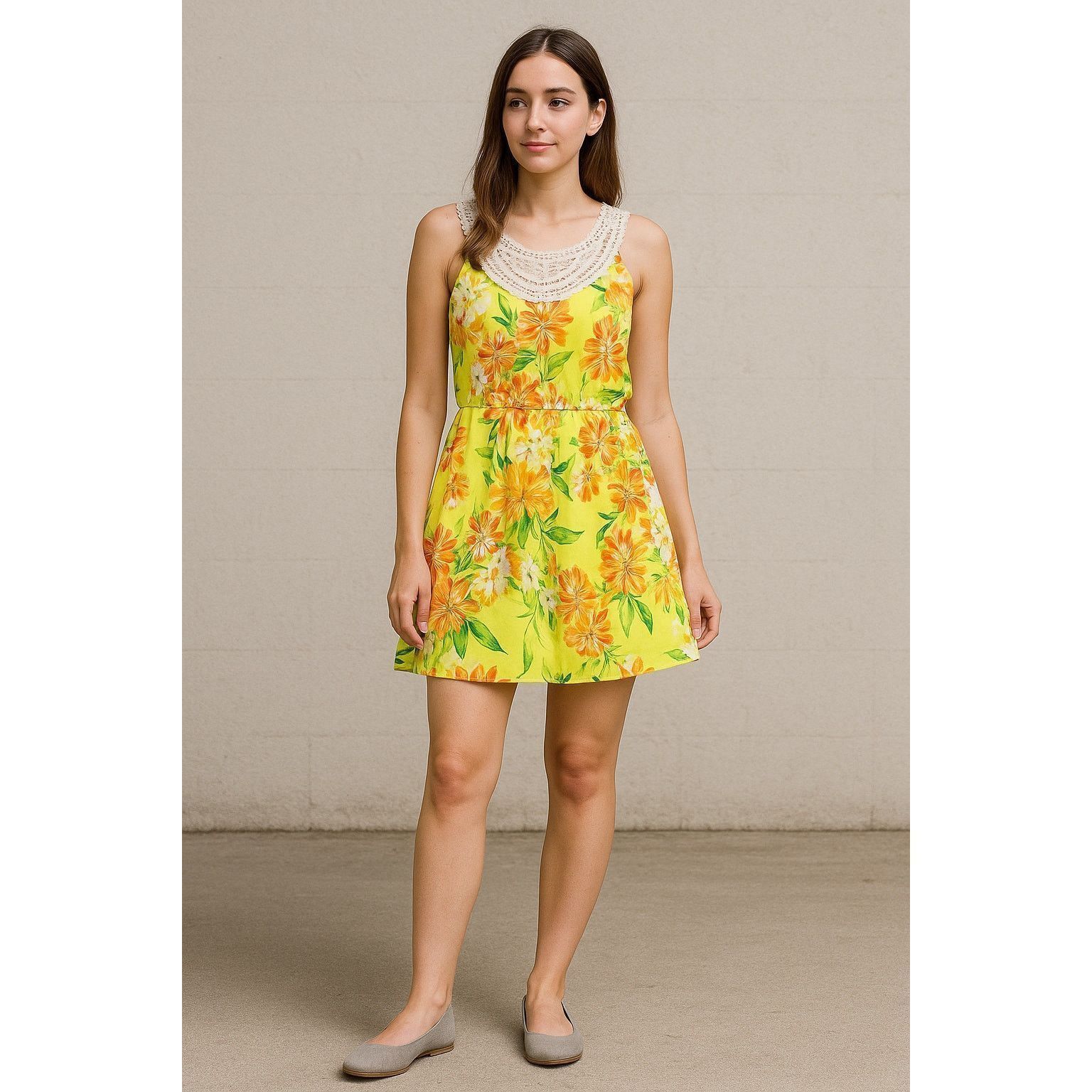 Other Y2K Tropical Cottagecore Yellow Floral Sundress 3 Size XS / US 0-2 / IT 36-38 - 1 Thumbnail