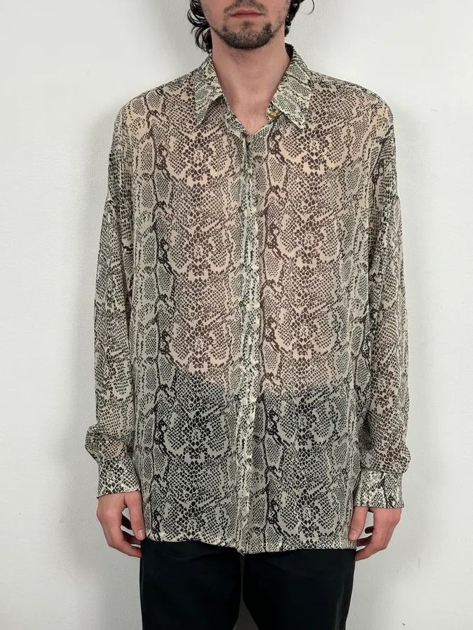 Versace Versace Jeans Grey Python Print Silk Shirt Size US L / EU 52-54 / 3 - 2 Thumbnail