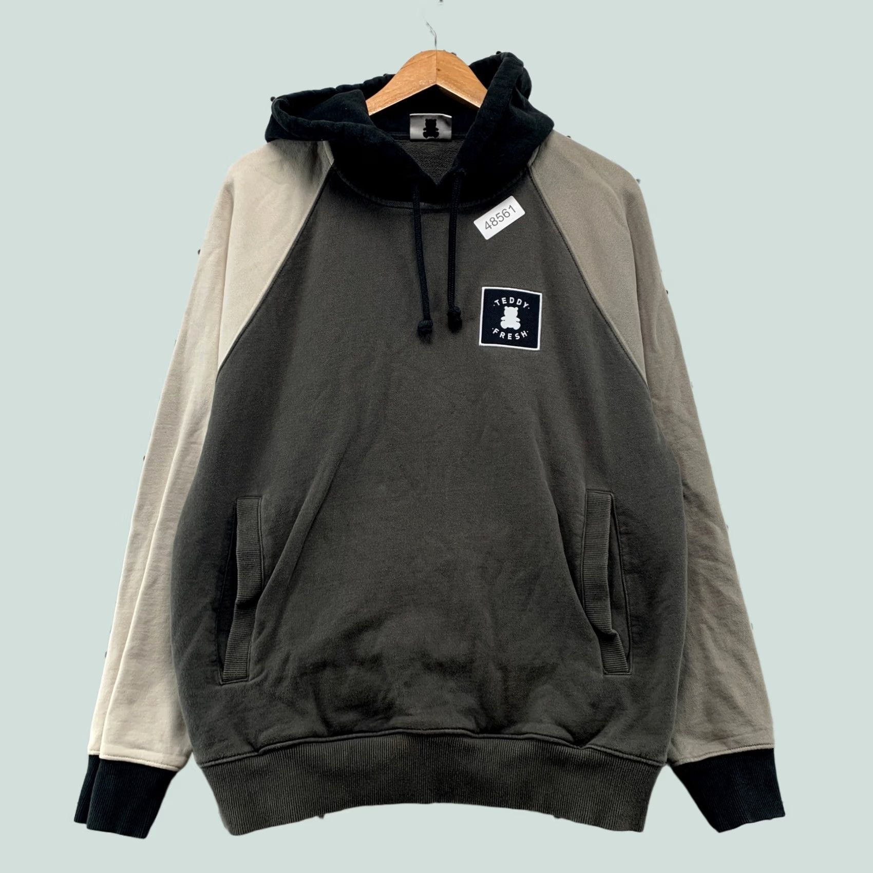 Teddy Fresh Teddy Fresh Hoodie Mens M Gray Tan Raglan Sweatshirt Colorblock Pullover Size US M / EU 48-50 / 2 - 1 Thumbnail