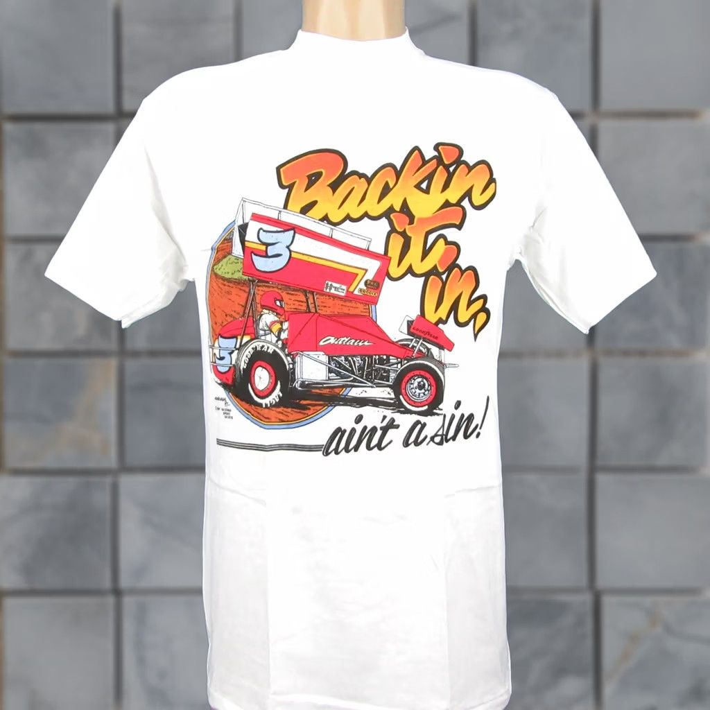 Hanes NOS vintage 80s NARC SPRINT CAR RACING BACKIN IT T-Shirt S/M single stitch Hanes Mens Cotton White 80s Cars Size US S / EU 44-46 / 1 - 1 Thumbnail