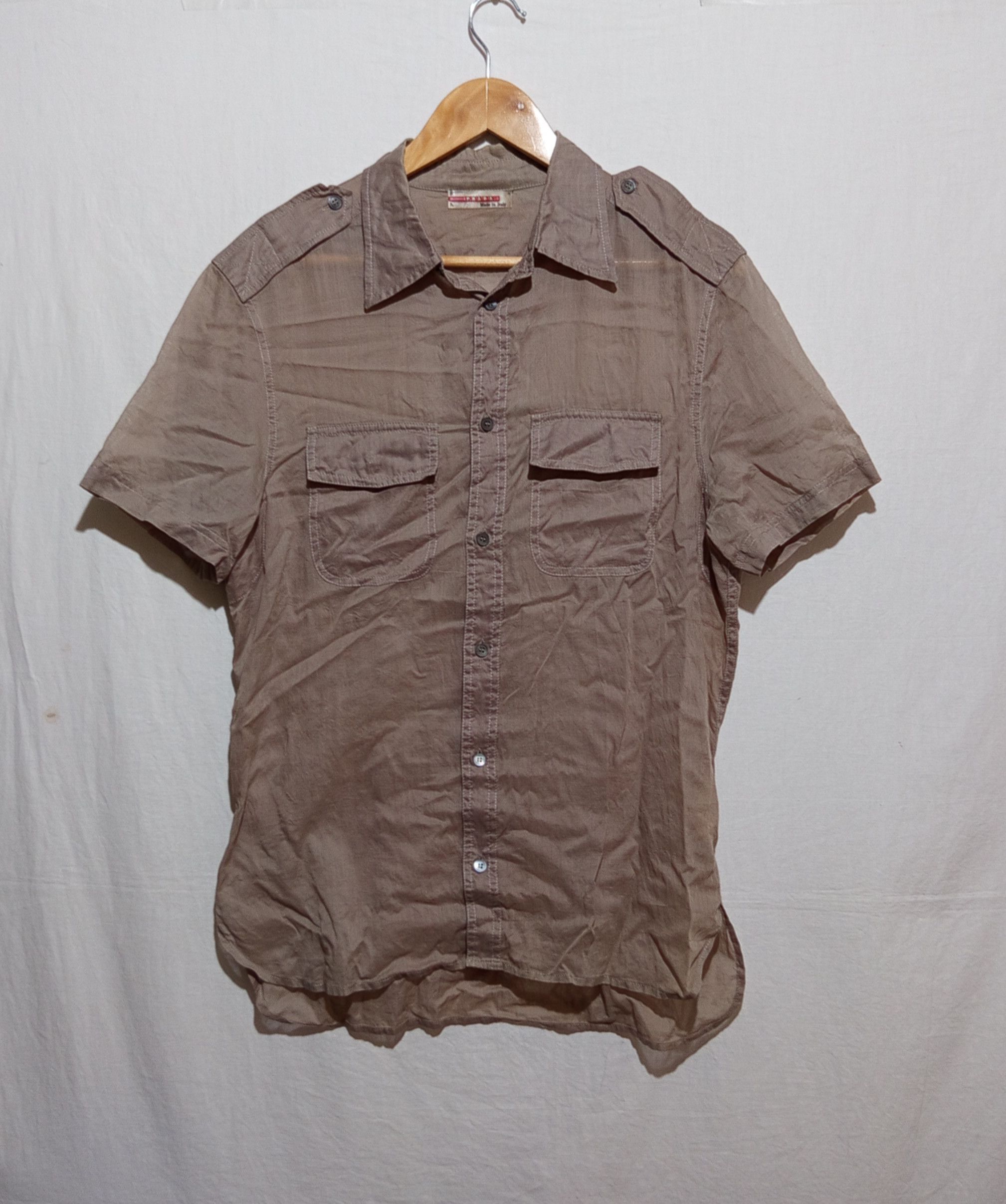 Prada Vintage Prada Army Shirt Button Up Work Shirt Short Sleeved Size US M / EU 48-50 / 2 - 1 Thumbnail