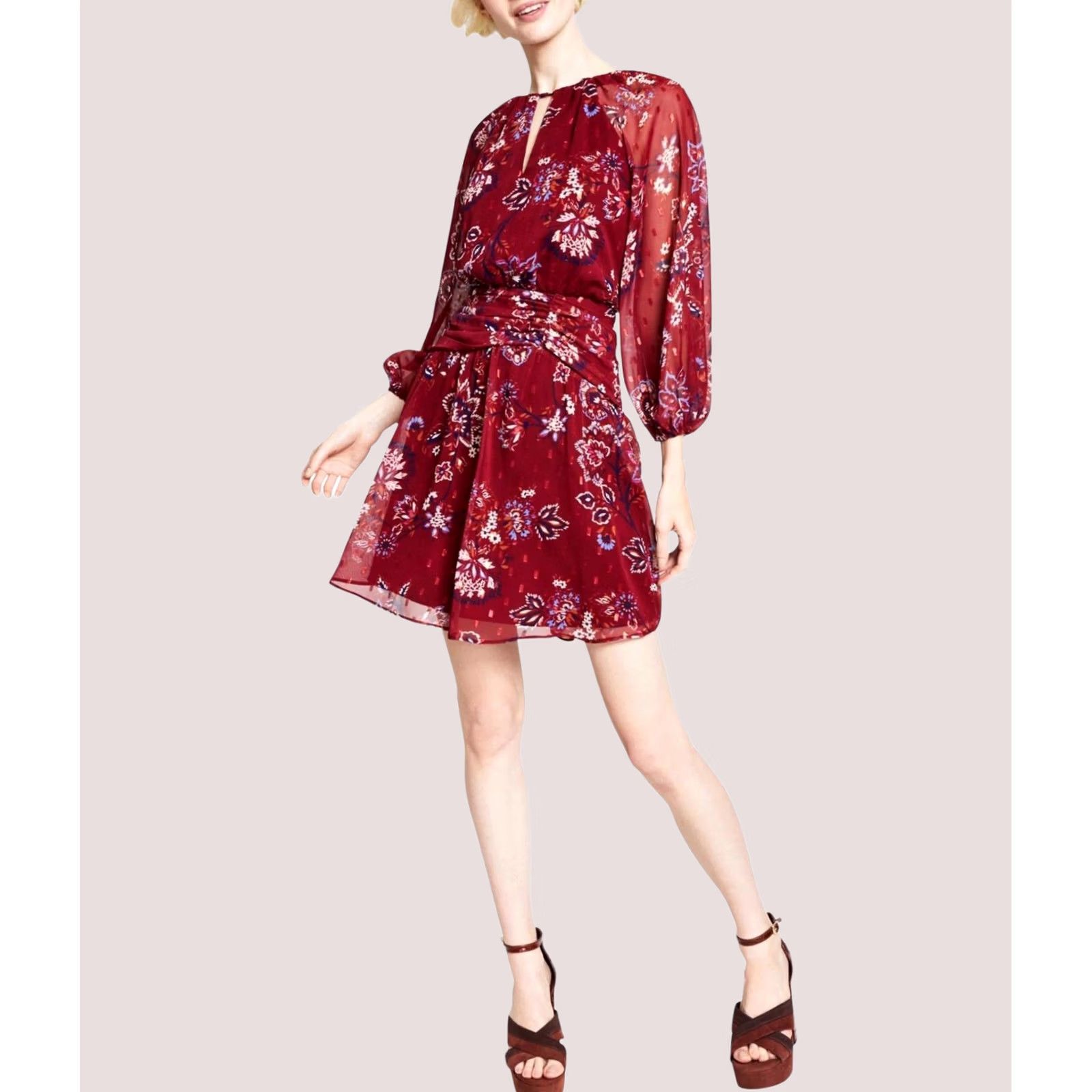 Vince Camuto Vince Camuto Womens Printed Floral Midi Dress Red Size 6 Size M / US 6-8 / IT 42-44 - 1 Thumbnail