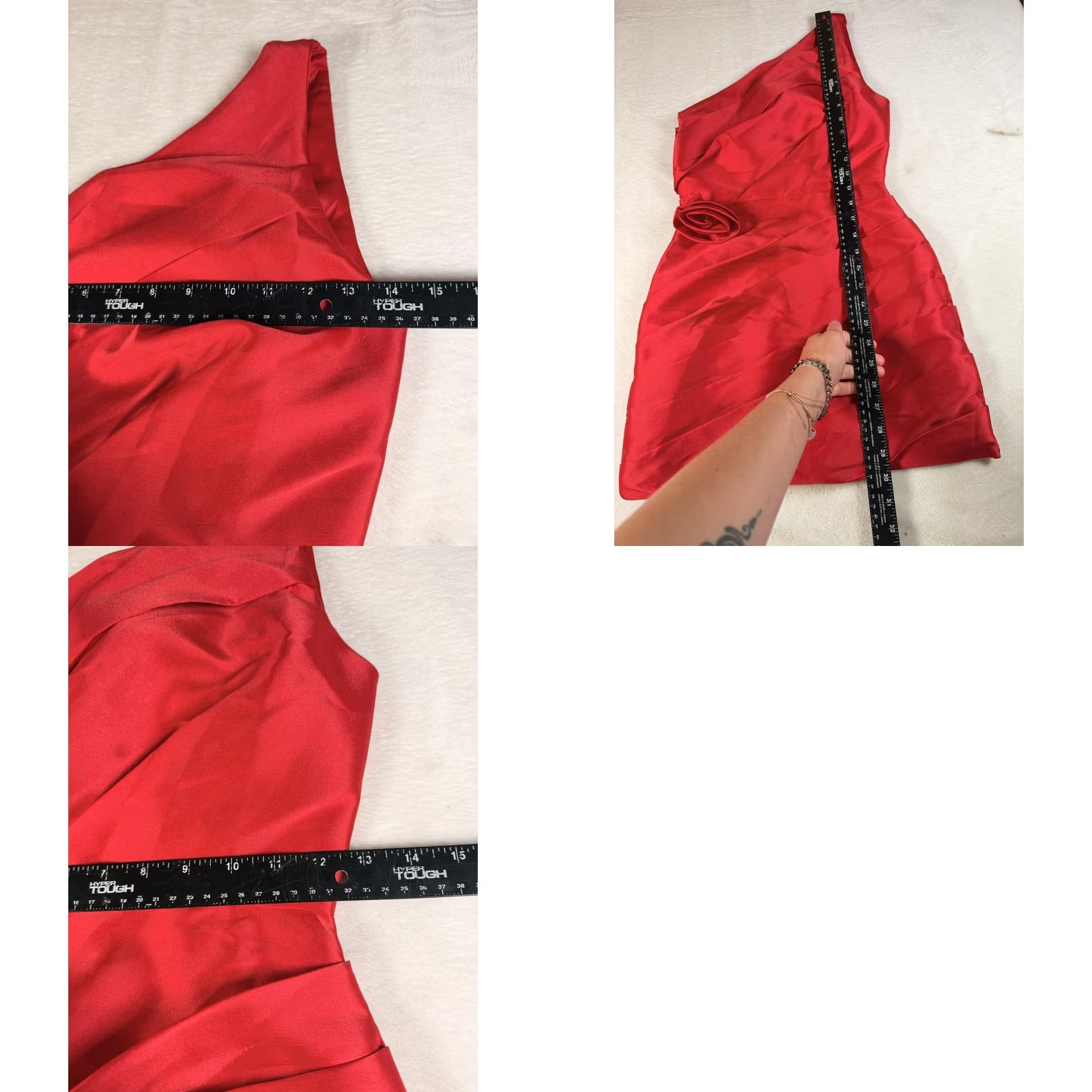 Vintage Showpo Dress Womens 2 Red Satin One Shoulder Rose Mini Bodycon Party Cocktail Dress Size XS / US 0-2 / IT 36-38 - 8 Thumbnail
