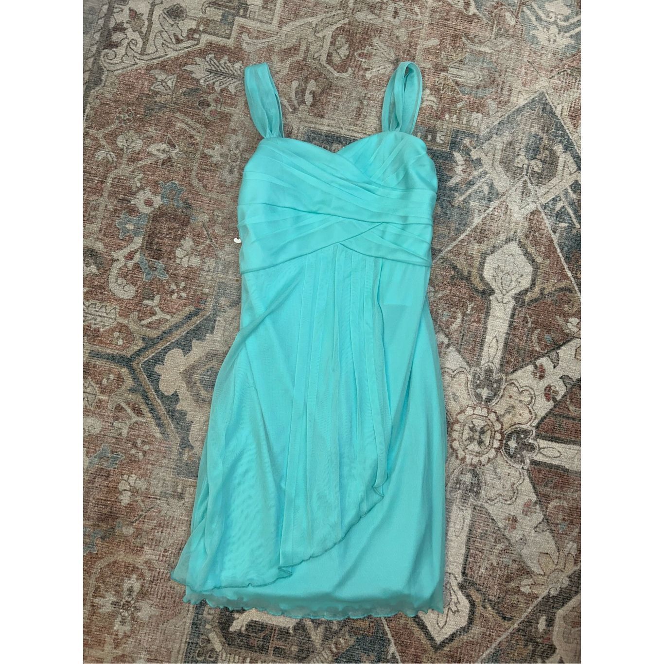 BREDA David's Bridal NWT Chiffon Light Teal Ruffle Short Dress - G Size XL / US 12-14 / IT 48-50 - 2 Thumbnail