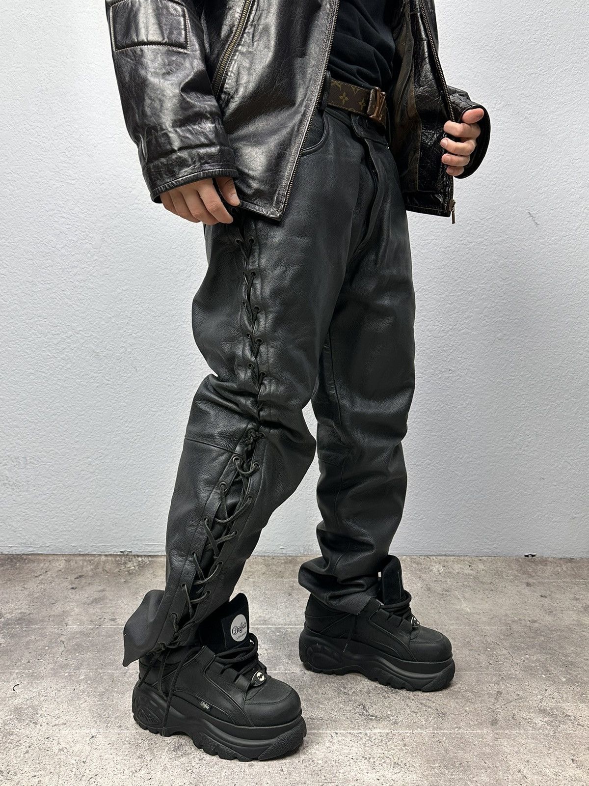 Vintage Leather Pants Rick Owens Style Avantgarde Moto Japan