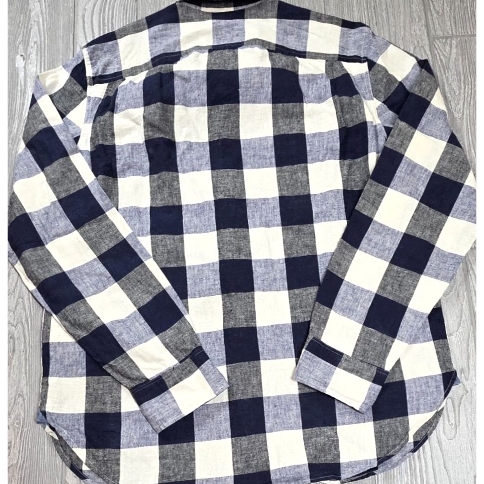 Gap Gap Button-Up Shirt Linen Blend Long Sleeve Blue White Check Gingham (L) Mens Casual Shirt Size US L / EU 52-54 / 3 - 6 Thumbnail