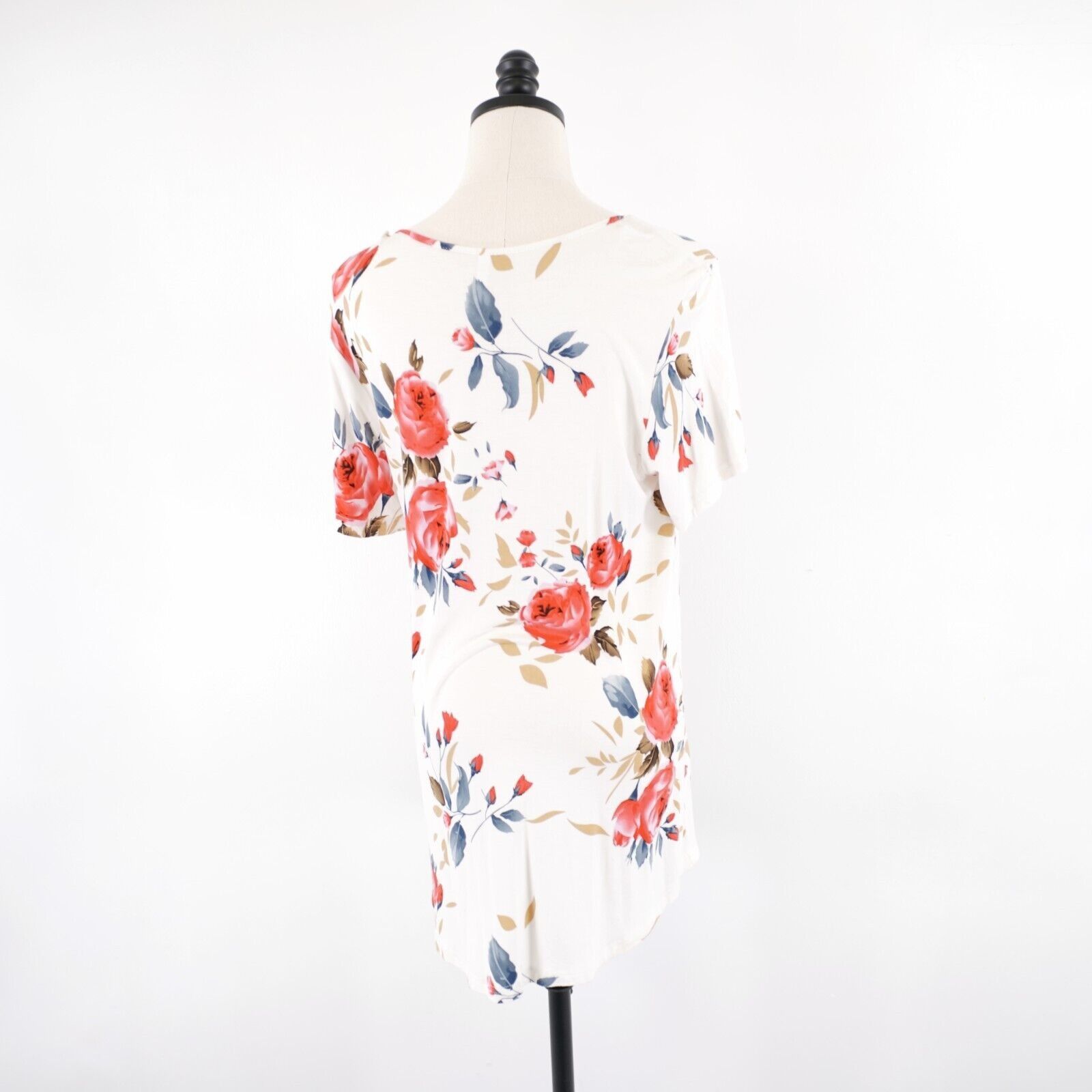 Designer Cathy XL Cream Pink Tan Floral Sun Dress Boat Neck Short Sle Size XL / US 12-14 / IT 48-50 - 4 Thumbnail