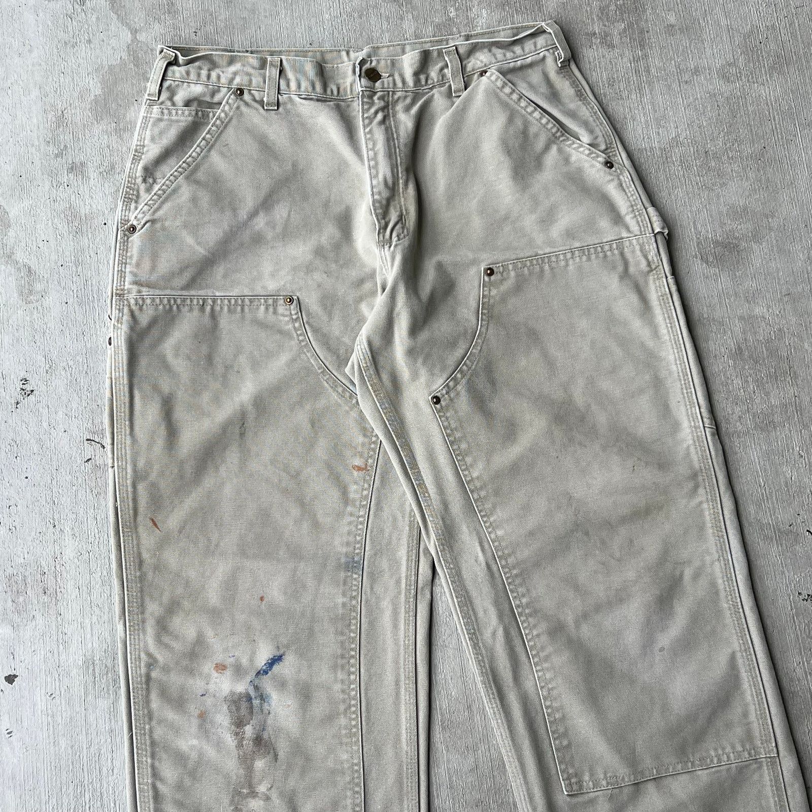 Carhartt × Vintage Carhartt TAN gray double knee work wear carpenter pants Size US 32 / EU 48 - 2 Thumbnail