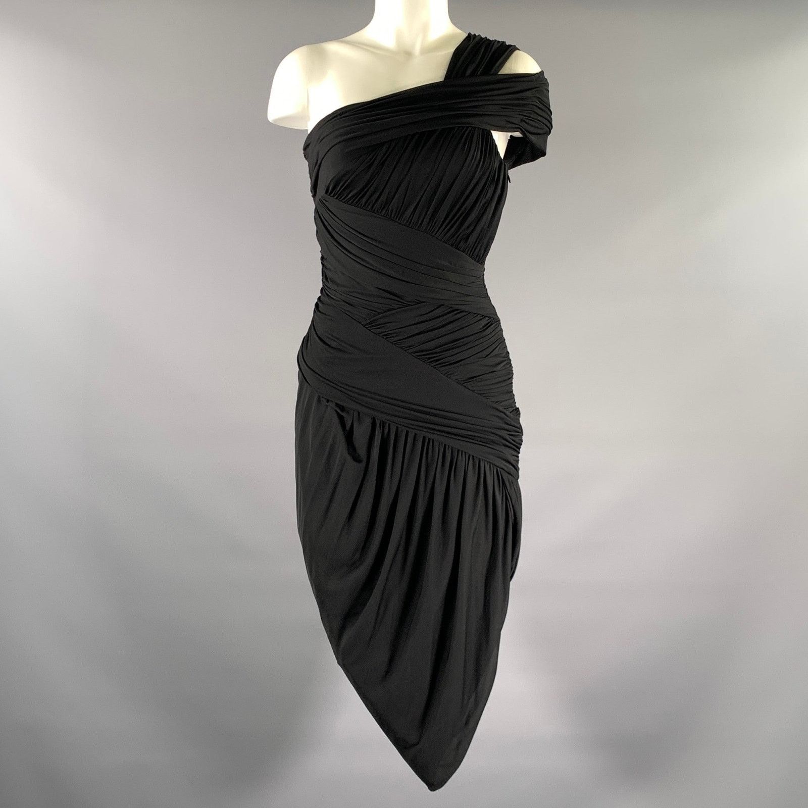 Halston Heritage HALSTON HERITAGE S Black Draped One Shoulder Cocktail Dress Size S / US 4 / IT 40 - 1 Thumbnail
