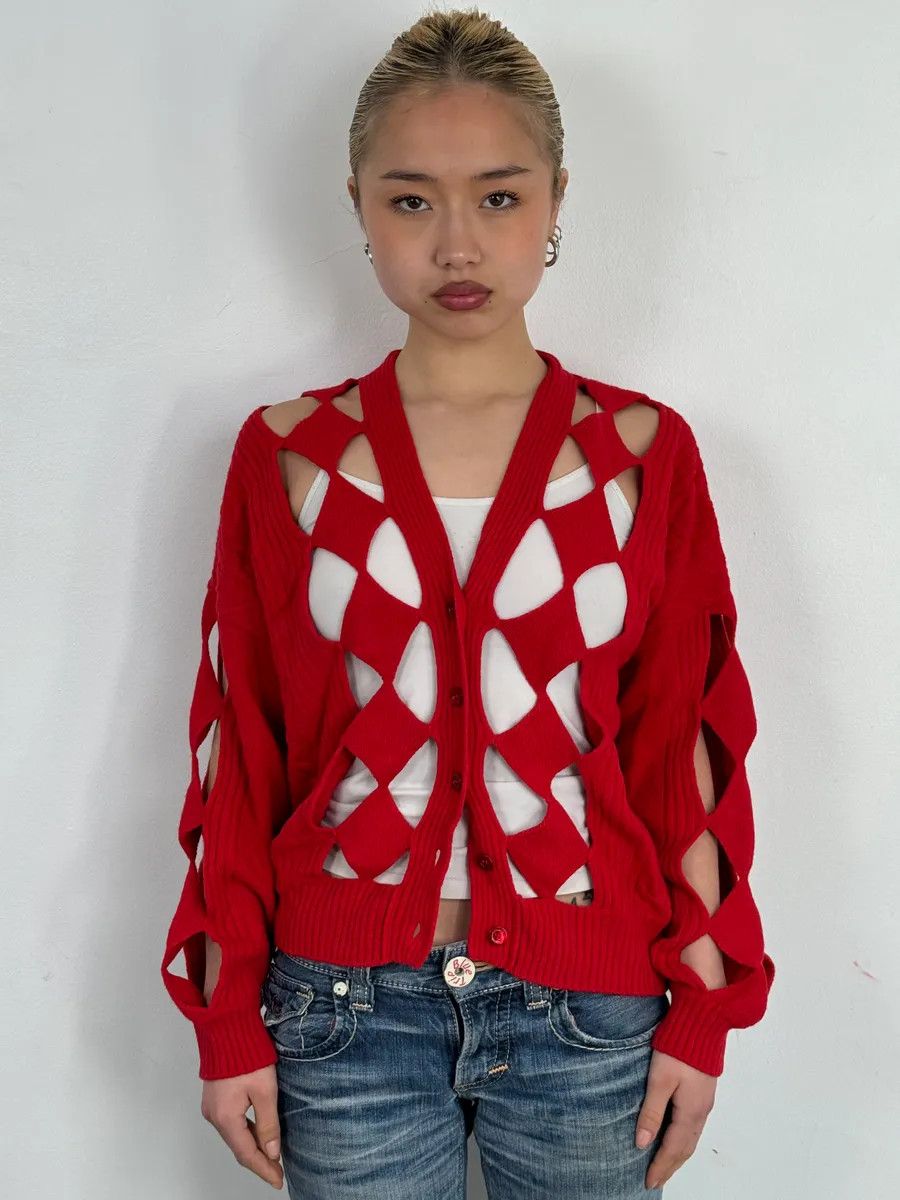 Moschino Moschino Perfored Red Geometrical Cardigan Size S / US 4 / IT 40 - 2 Thumbnail