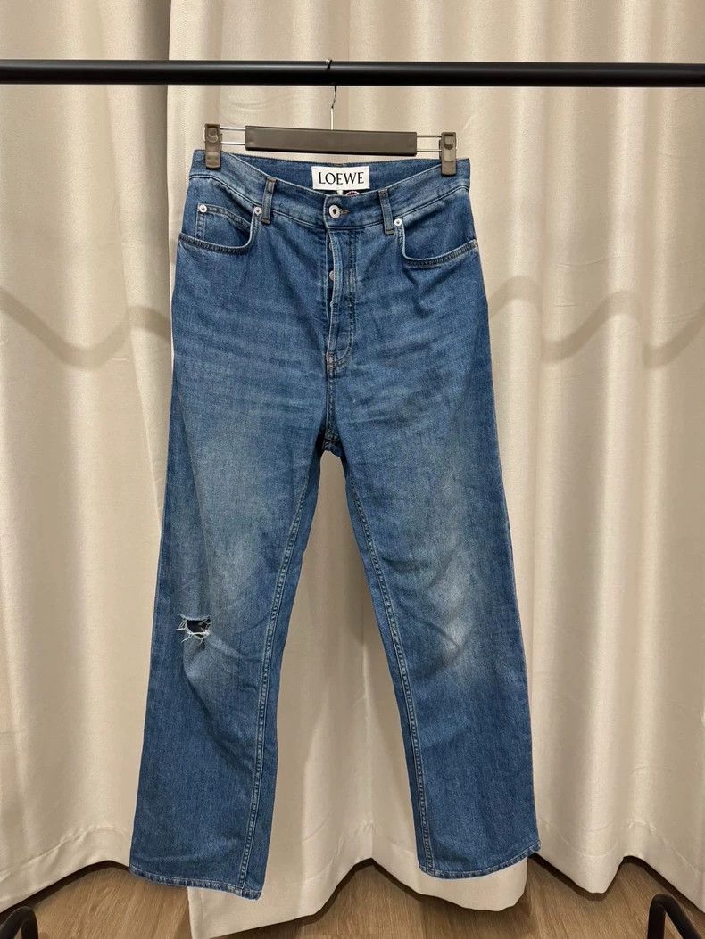 LOEWE Blue leather logo worn through jeans