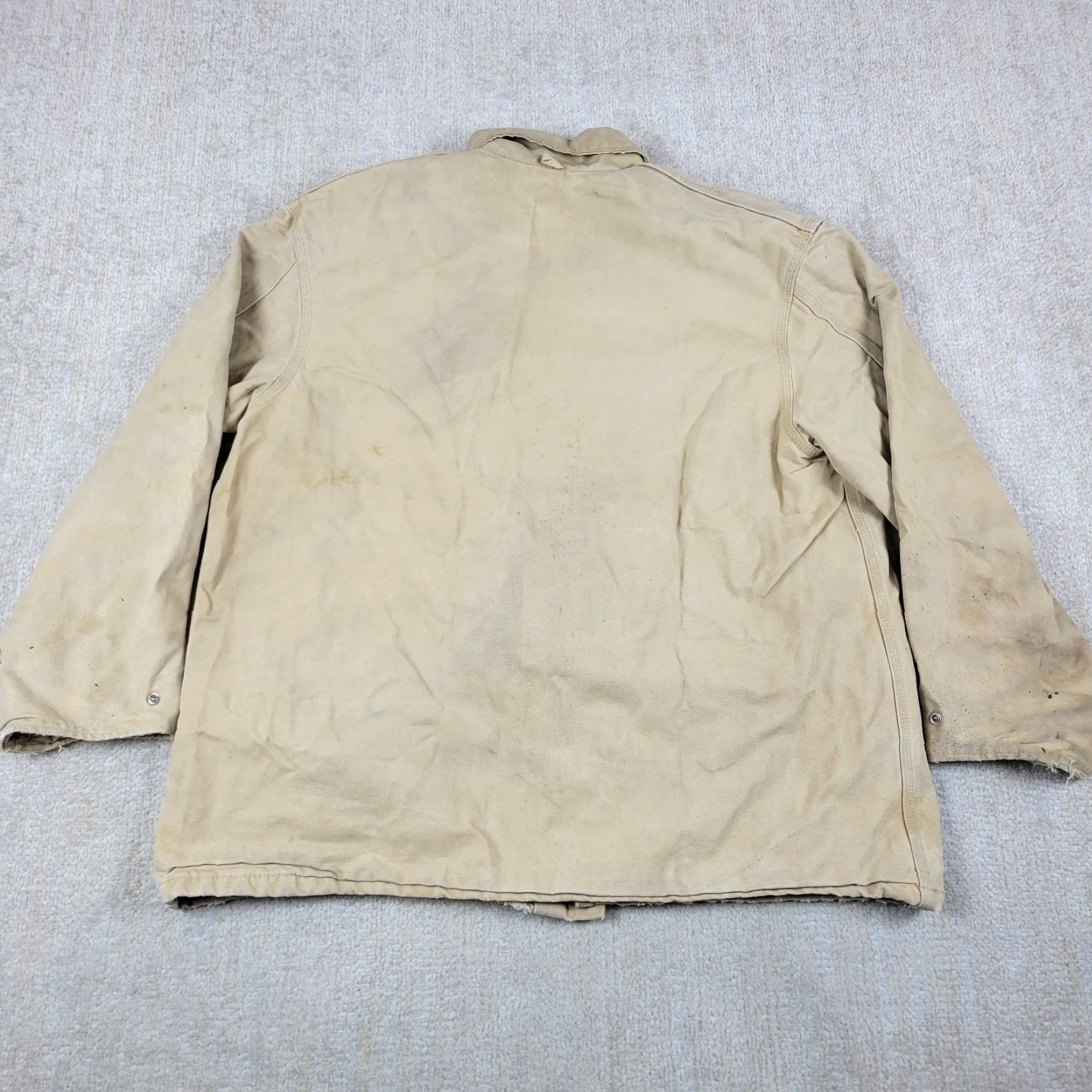 Carhartt VINTAGE Carhartt Jacket Mens 2XL Beige Distressed Full Zip Wool Lined USA Jacket Size US XXL / EU 58 / 5 - 2 Thumbnail