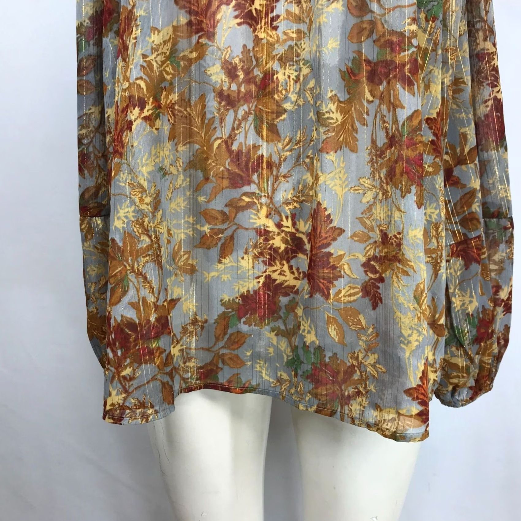 Vintage MAURICES Womens 1X GREY FLORAL LONG SLEEVE ROUND NECK POLYESTER BLEND TOP Size XL / US 12-14 / IT 48-50 - 3 Thumbnail
