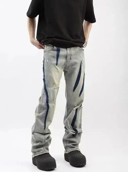 Japanese Brand × Jean Retro yellow mud claw mark wide leg jeans Size US 32 / EU 48 - 4 Thumbnail