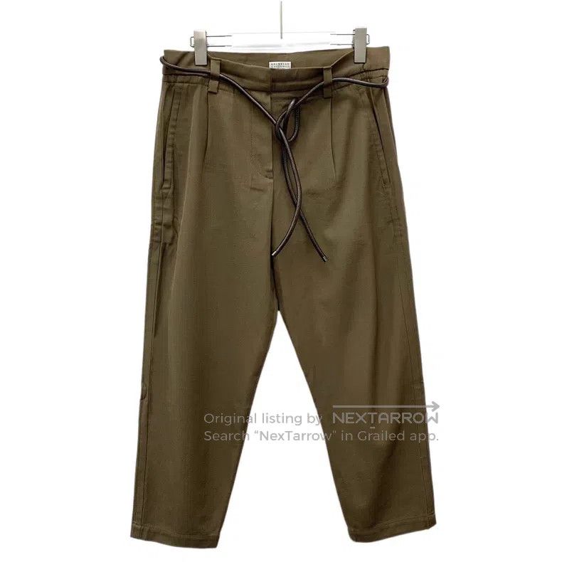 Brunello Cucinelli Brunello Cucinelli Brown wool leather belt casual trousers Size 26" / US 2 / IT 38 - 1 Thumbnail