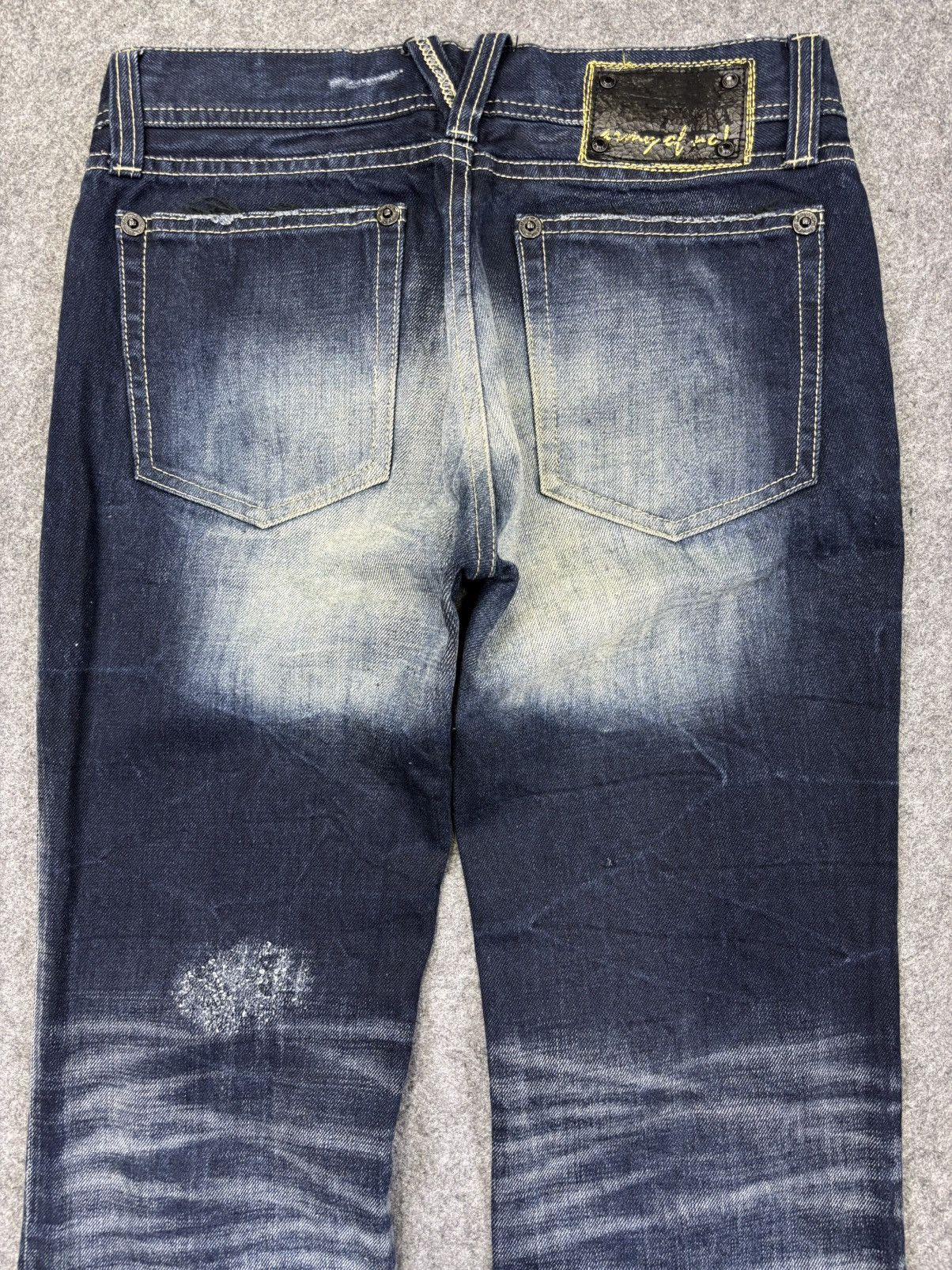 Japanese Brand Super Flare💥ArmyofNo Flare Stonewash Distressed Denim K22 Size US 31 - 7 Thumbnail