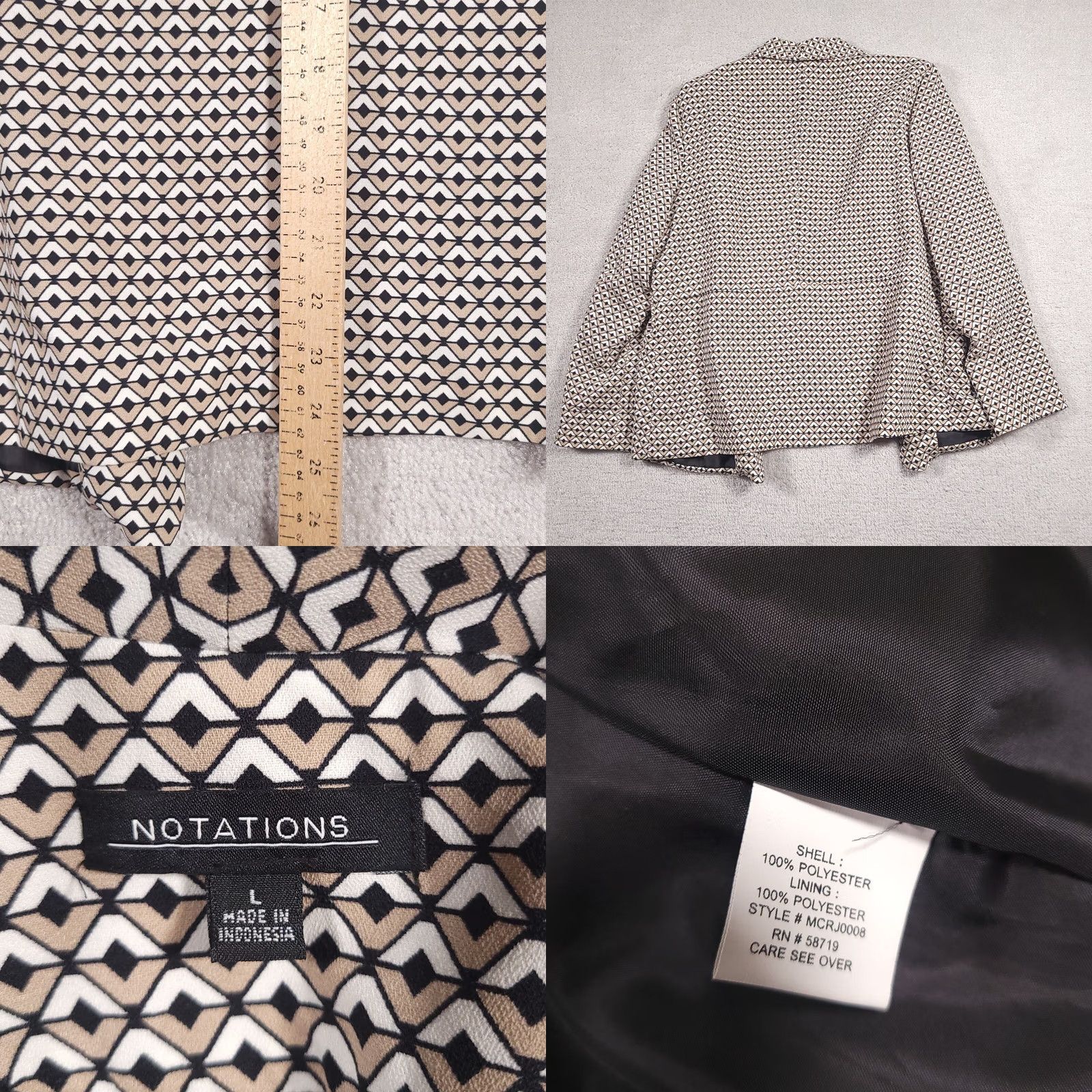 Vintage Notations Jacket Blazer Women's Large Geometric Print Open Front Lined Blazer Size L / US 10 / IT 46 - 8 Thumbnail