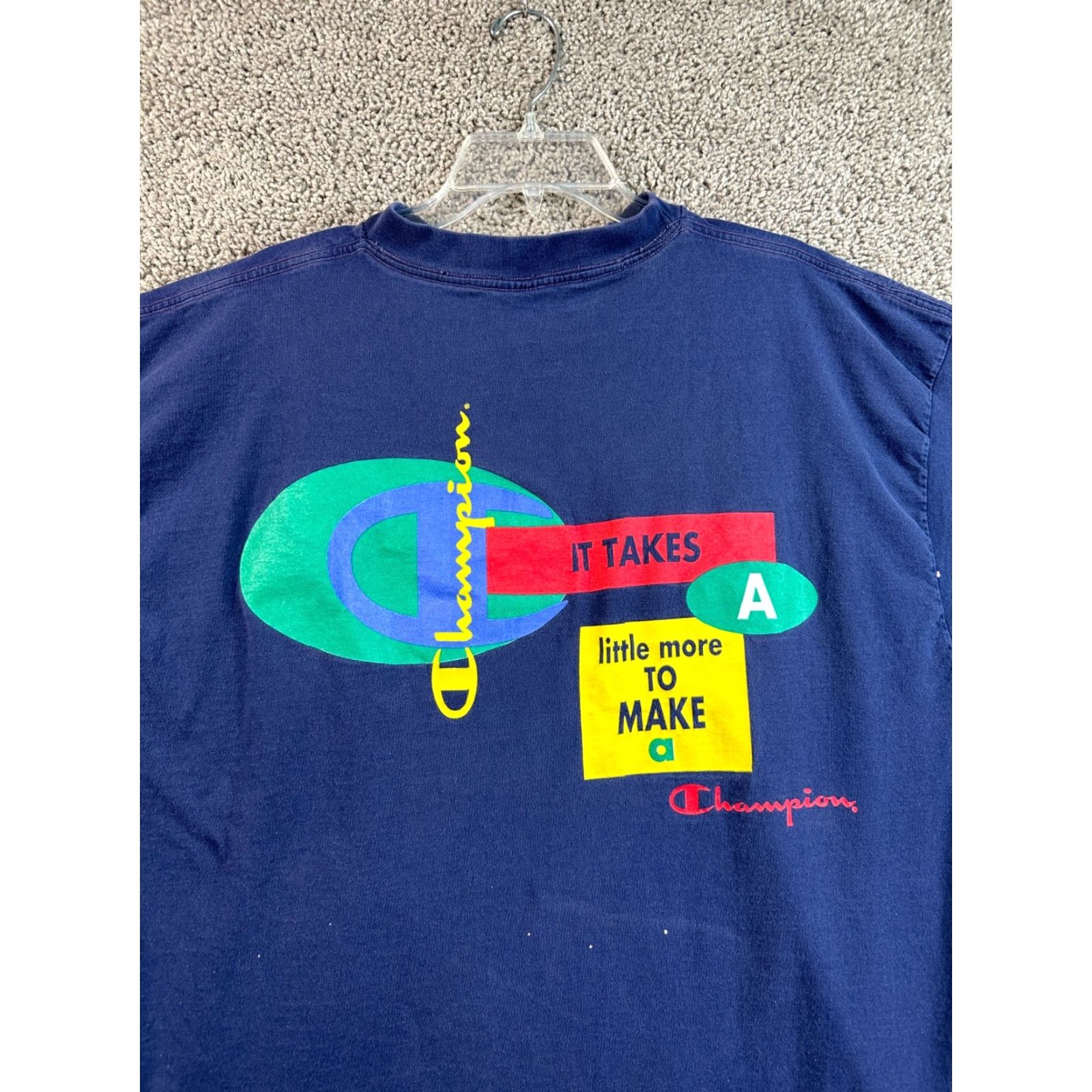 Champion VINTAGE Champion Shirt Mens 3XL Blue 90s T-Shirt Singe Stitch Logo 90s Men’s Crew Neck Short Sleeve Cotton Knit Size US XXL / EU 58 / 5 - 3 Thumbnail